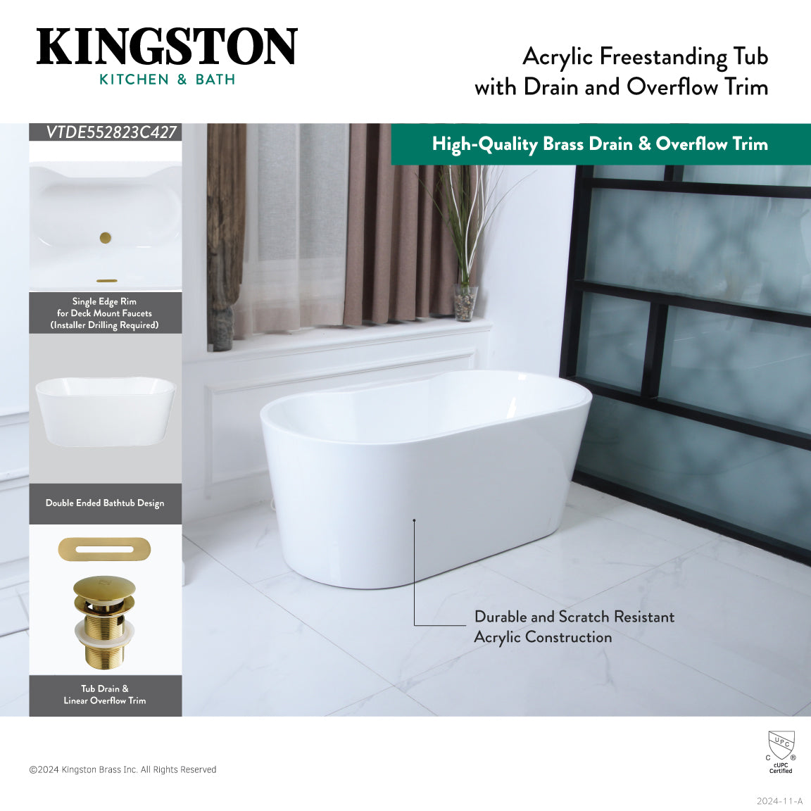 Aqua Eden 55 Inch Acrylic Oval Freestanding Bathtub - Double Ended Soaking Tub with Drain, Glossy White & Matte Black Finish | Perfect for Luxury Bathrooms & Spa Retreats