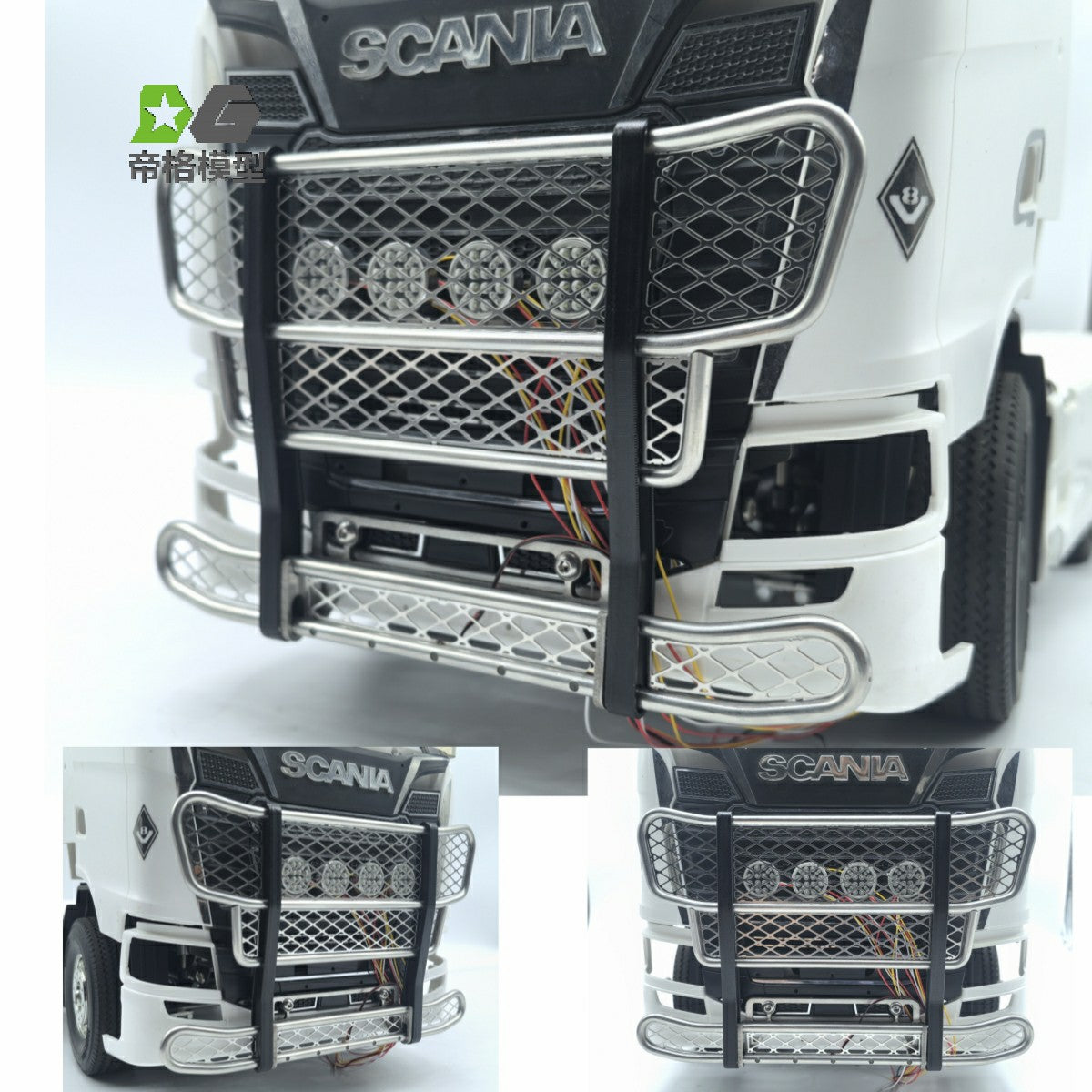 5V LED Metal Front Bumper with Spot Lamp for 1/14 Tamiya 770S RC Tractor Truck (Fits Models 56371 & 56368) - DIY Upgrade Part for Remote Control Lorry Car Model - Perfect for Night Racing and Off-Road RC Adventures
