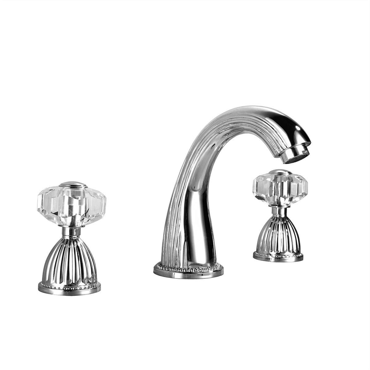 Premium 3-Hole Widespread Brass Bathroom Sink Faucet with Crystal Handle - Chrome Finish for Modern Bathrooms, Powder Rooms & Guest Suites