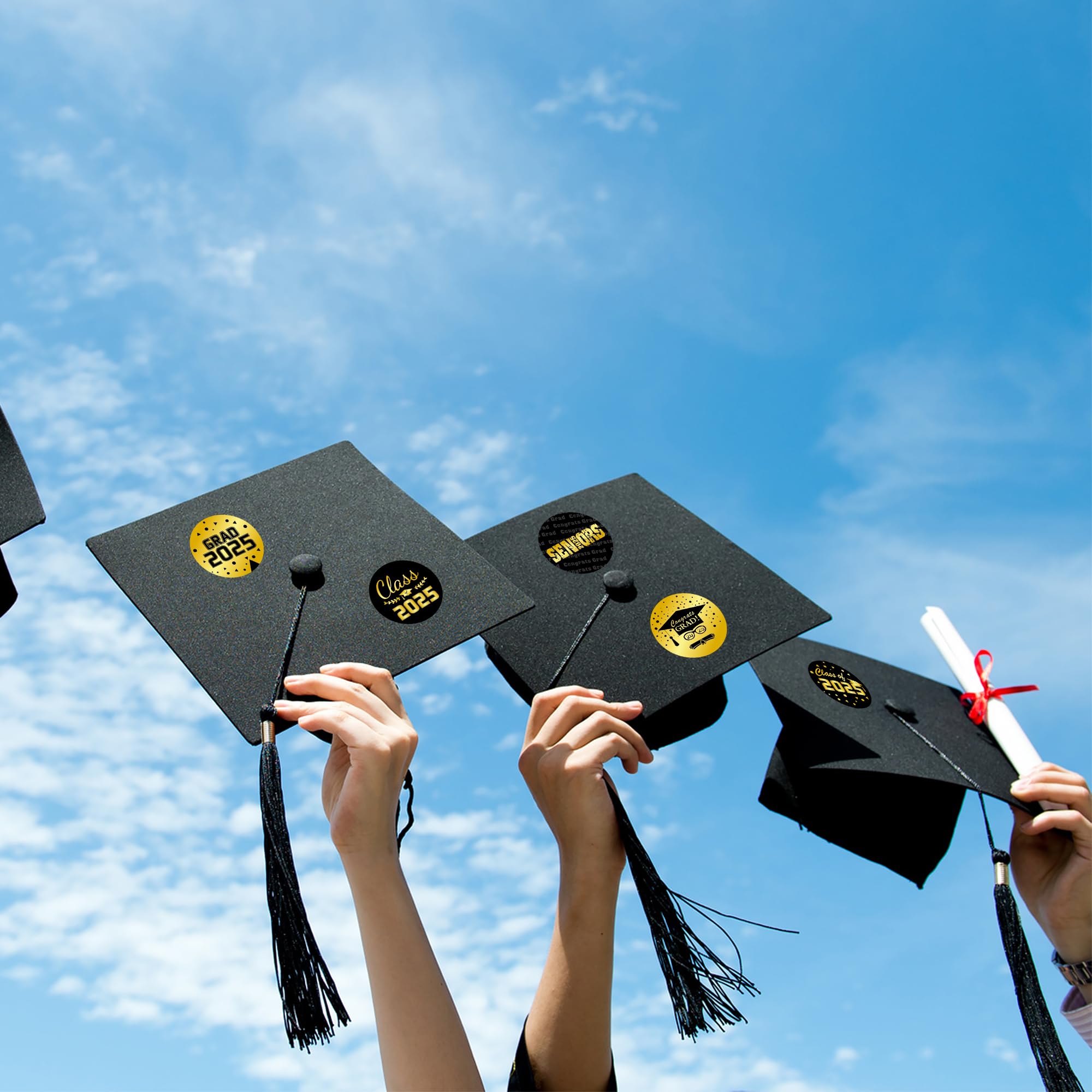 Lucleag 360 PCS 2025 Graduation Stickers - Class of 2025 Gold & Black Round Seal Stickers for Envelopes, Cards, Party Decorations - Perfect for Graduation Invitations, Diploma Covers, Candy Wraps and School Celebration Supplies
