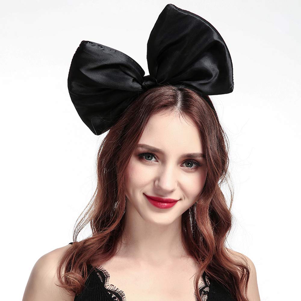 Big Bow Headband for Women - Elegant Hair Accessory with Large Bowknot for Parties, Christmas, Halloween & Cosplay - Handmade Hairband in Black (1 Pack) - Perfect for Holiday Events, Weddings & Costume Outfits