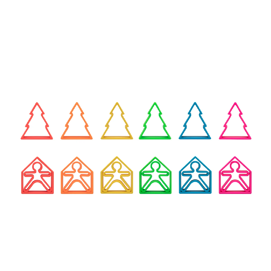 Dena Silicone Play Set - 6 Kids, House & Trees in Neon Colors - Perfect for Kids' Pretend Play, Storytelling & Early Learning Activities