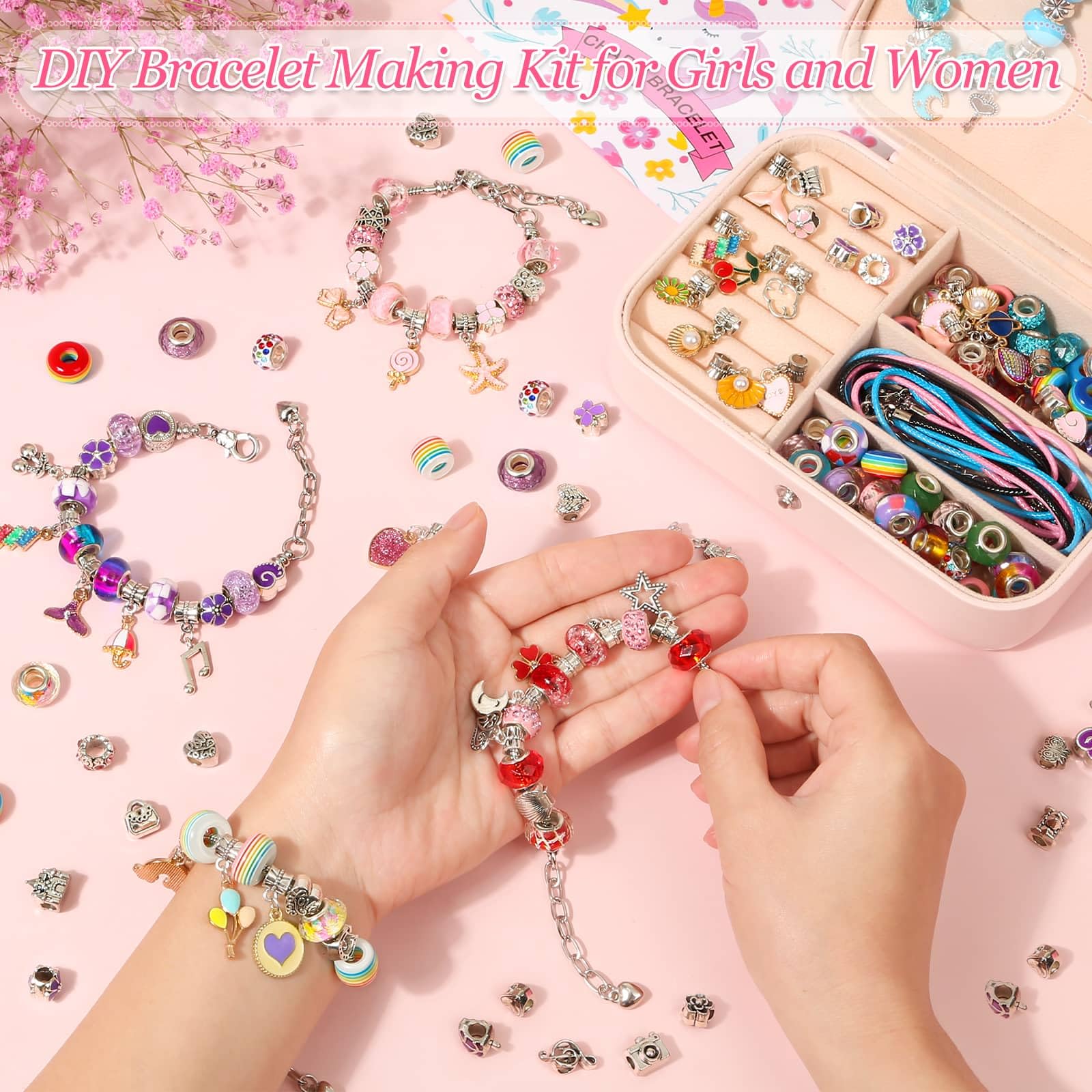 150Pcs DIY Charm Bracelet Making Kit for Girls - Jewelry Beads, Charms & Gift Box - Creative Craft Set for Teens & Women - Perfect for Birthday, Valentine's Day & Christmas Gifts - Jewelry Making, Party Activities & Creative DIY Projects