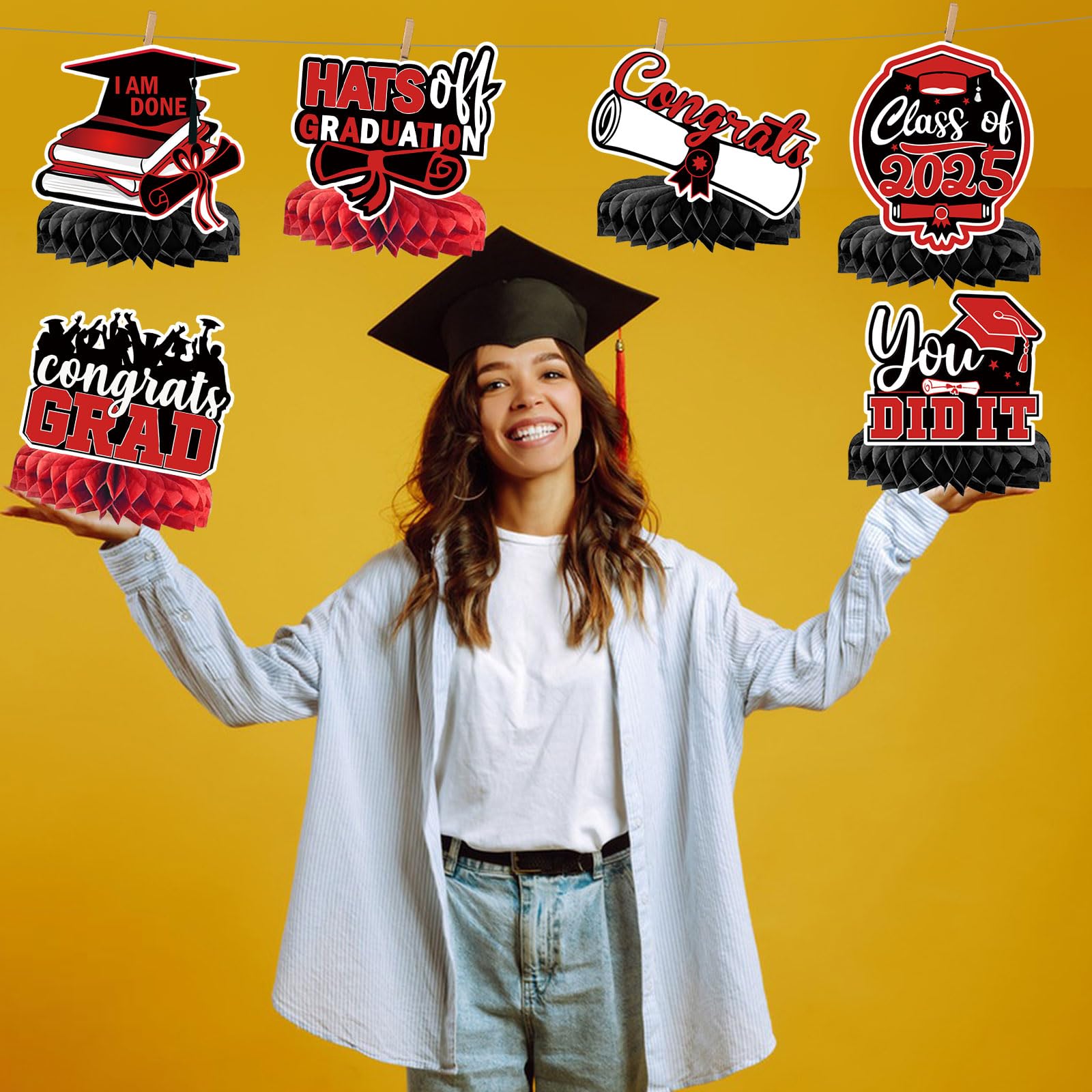 2025 Graduation Table Centerpieces - Red & Black Decor for Class of 2025 Graduation Party | Perfect for Graduation Ceremony Decorations, Banquet Tables, and Commencement Celebrations