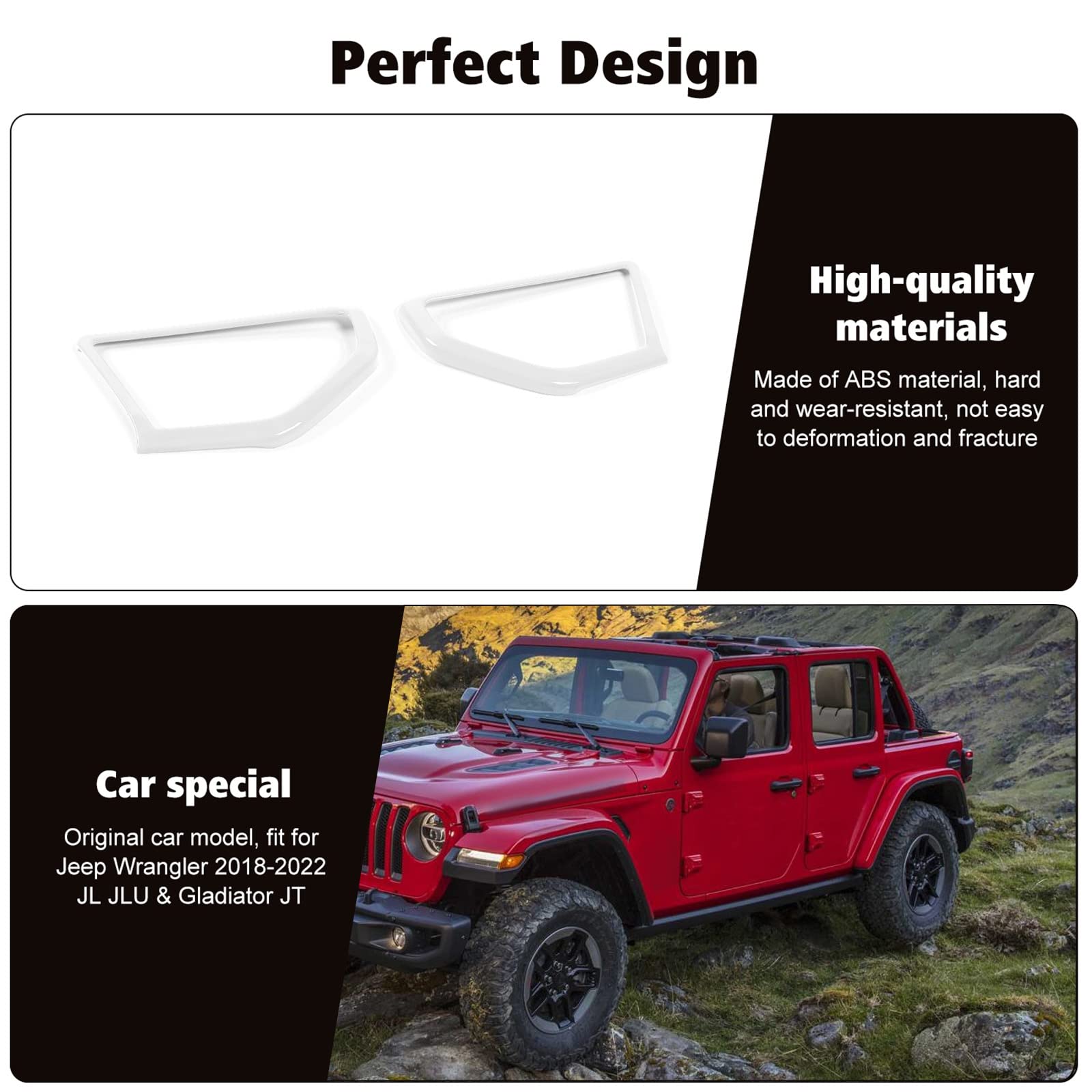 RT-TCZ A Pillar Speaker Trim Cover Ring - Interior Accessories for Jeep Wrangler JL JLU & Gladiator JT (2018-2022) - White - Enhance Your Car Audio & Interior Style for Off-Roading & Daily Driving
