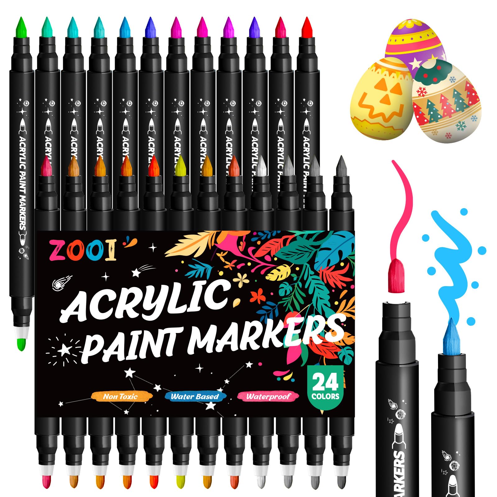 24 Colors Acrylic Paint Markers Set - Vibrant Art Supplies for Adults & Kids - Perfect for Easter Gifts, School Projects, DIY Crafts, Coloring Books, and Home Decor Painting