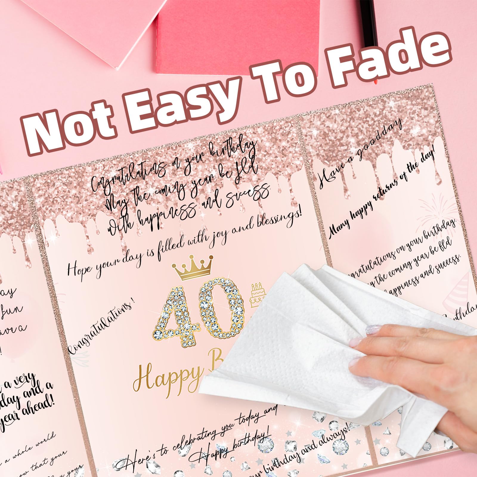 Rose Gold 40th Birthday Party Decorations Set - Creative Guest Book Alternative & Signing Board for Women's 40th Celebration - Pink 'Cheers to 40 Years' Theme - Perfect for Milestone Birthday Parties, Anniversary Events & Photo Backdrops