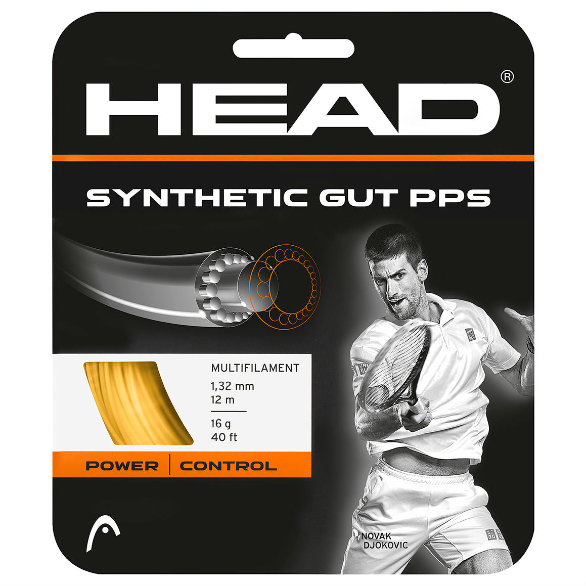 Head Synthetic Gut 16/1.30 PPS Tennis String (Gold) - Premium Tennis Racquet String for Enhanced Playability & Durability - Perfect for Recreational & Competitive Players
