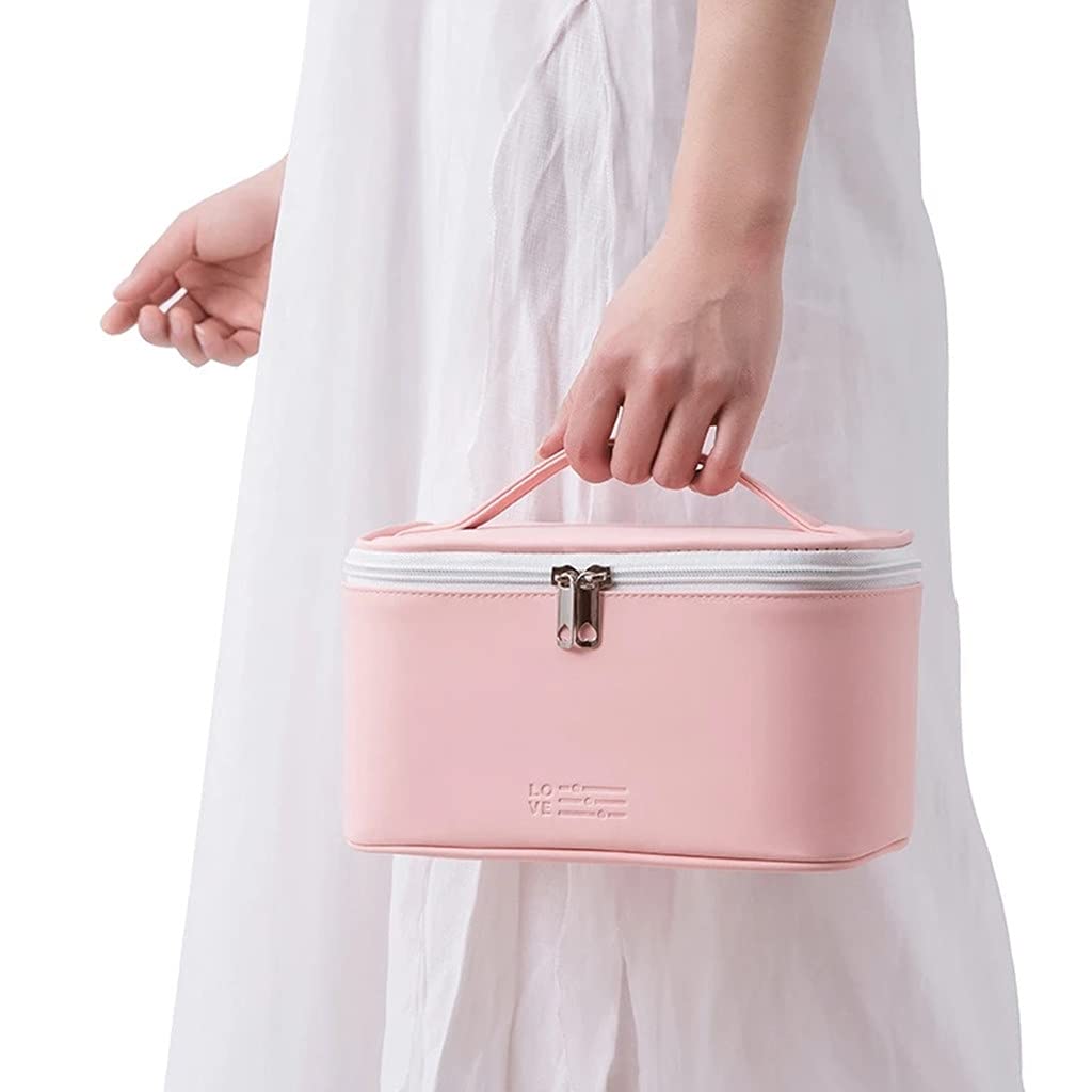 LYDZTION Large Makeup Bag for Women - Waterproof PU Leather Travel Cosmetic Organizer with Zipper, Portable Toiletry Bag for Girls (Pink) - Perfect for Travel, Gym, and Daily Beauty Storage