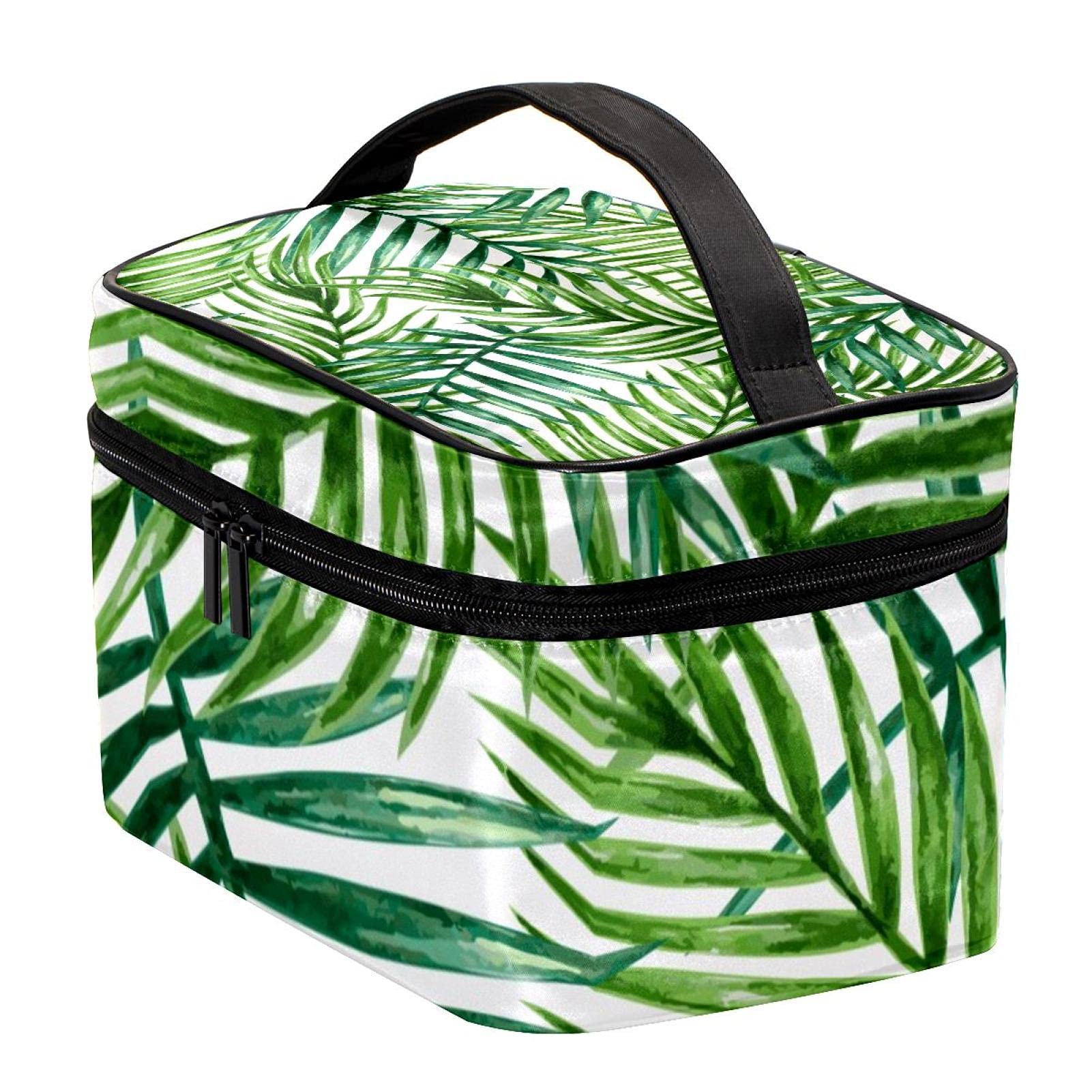 Waterproof Tropical Palm Leaves Cosmetic Bag for Women - Travel Toiletry Organizer & Makeup Pouch for Beach Vacation, Gym, and Daily Use