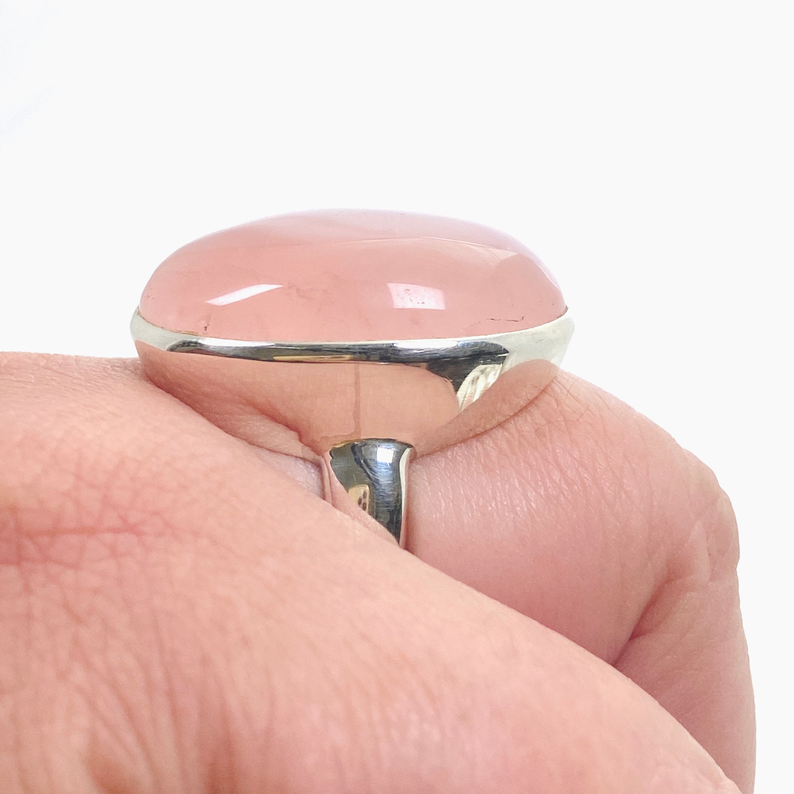 Rose Quartz Oval Cabochon Ring - Size 12 Sterling Silver Adjustable Band - PRGJ556 - Perfect for Meditation, Healing & Boho Fashion Jewelry
