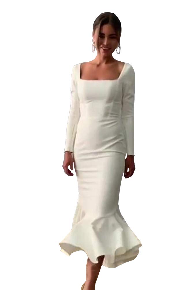 Yuki Isabelle Women's Satin Mermaid Evening Gown - Long Sleeve Formal Prom Dress for Wedding, Party & Special Occasions | Elegant Plus Size Homecoming Dress