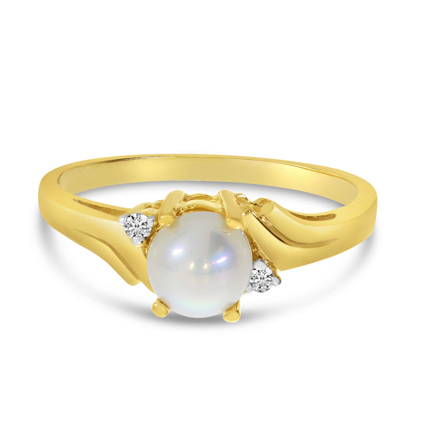 10K Yellow Gold Freshwater Cultured Pearl and Diamond Ring for Women - Elegant Bridal Jewelry, Anniversary Gift, Valentine's Day Present