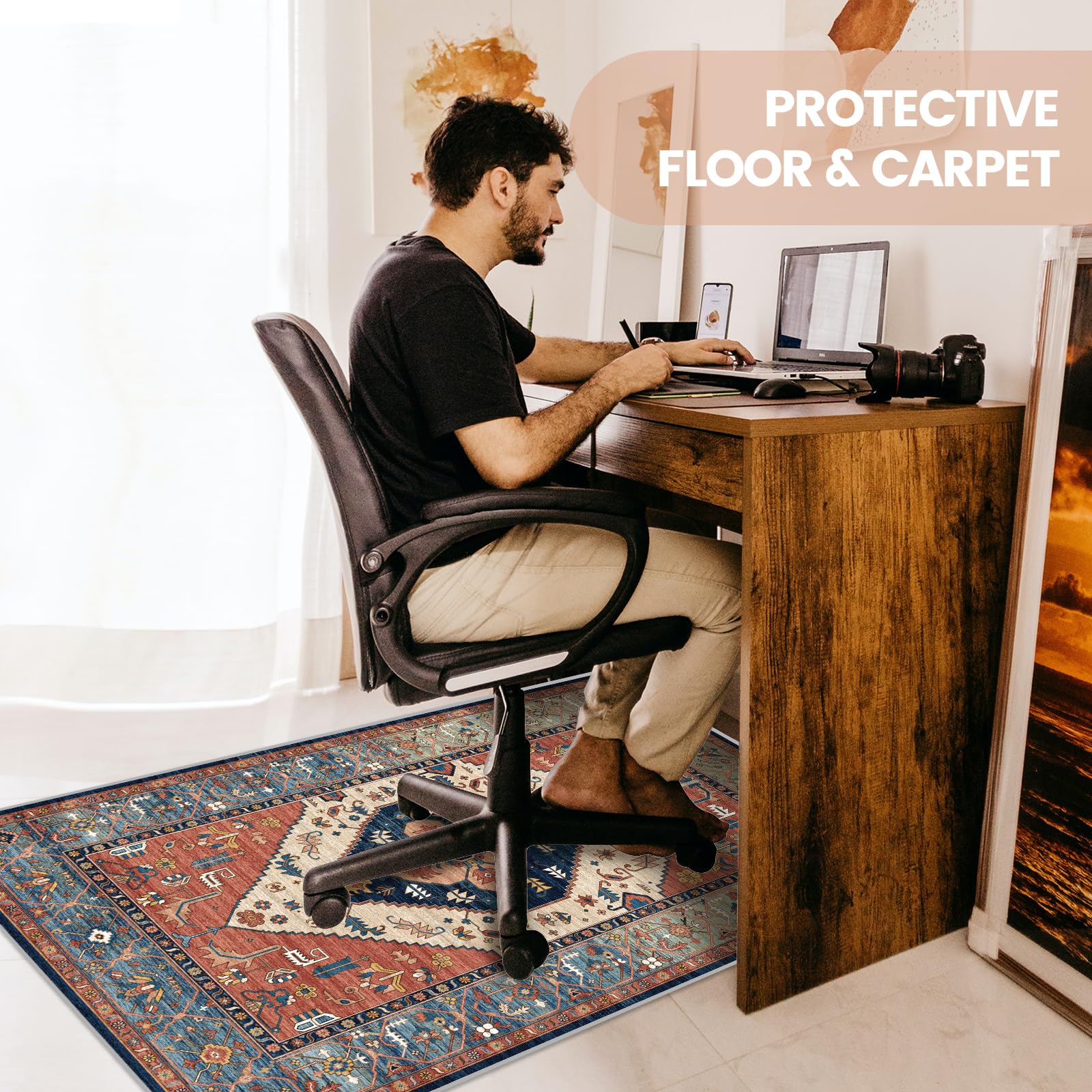 Premium Non-Slip Office Chair Mat for Hardwood Floors - Heavy Duty Desk Chair Mat Protector for Hardwood & Low-Pile Carpet - Easy Clean Computer Floor Mat for Rolling Chairs - Perfect for Home Office, Gaming Setup & Workspace Protection