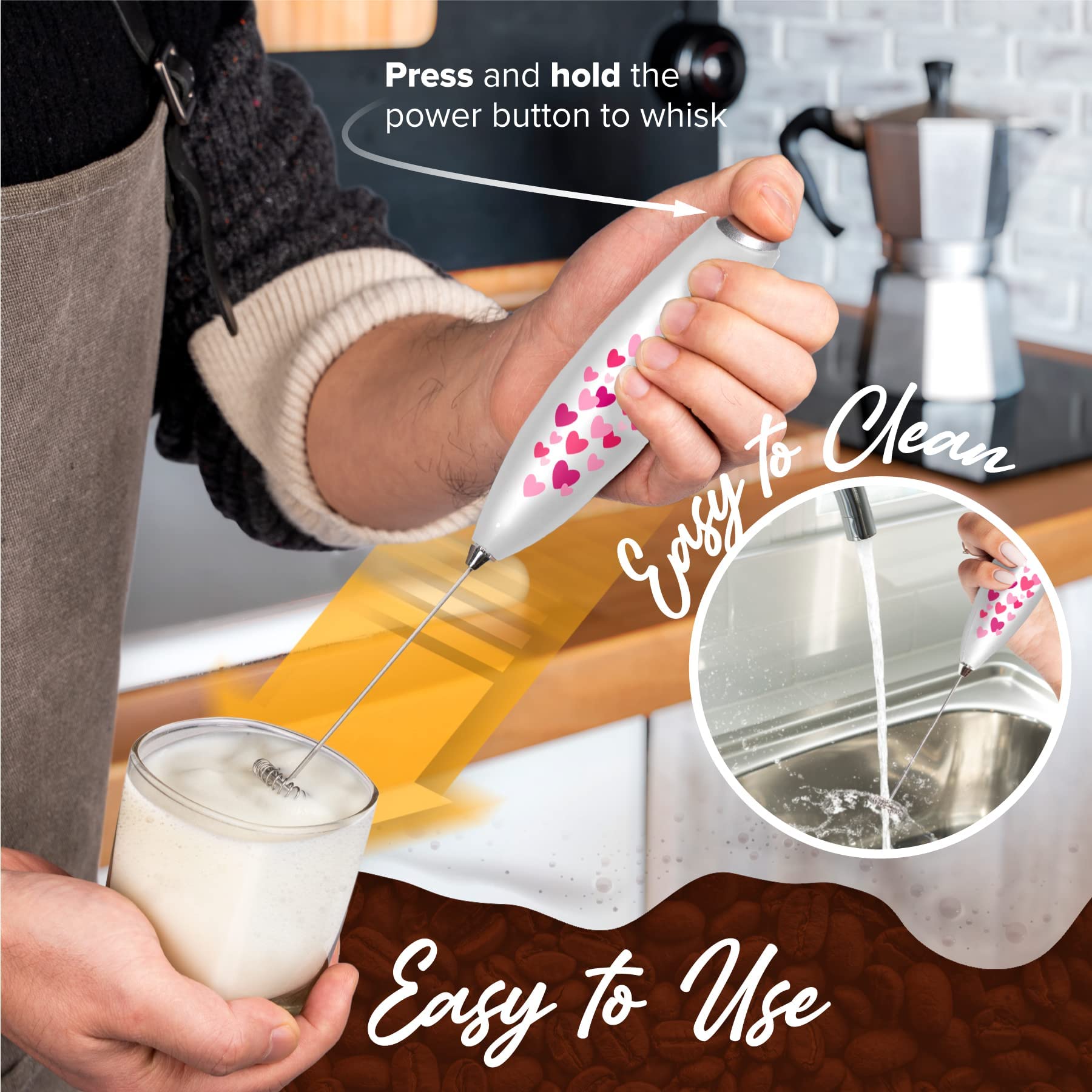 PowerLix Powerful Handheld Milk Frother - Battery Operated Foam Maker for Coffee, Latte & Cappuccino - Includes Stand & Whisk (Black) - Perfect for Home, Office & Coffee Shops