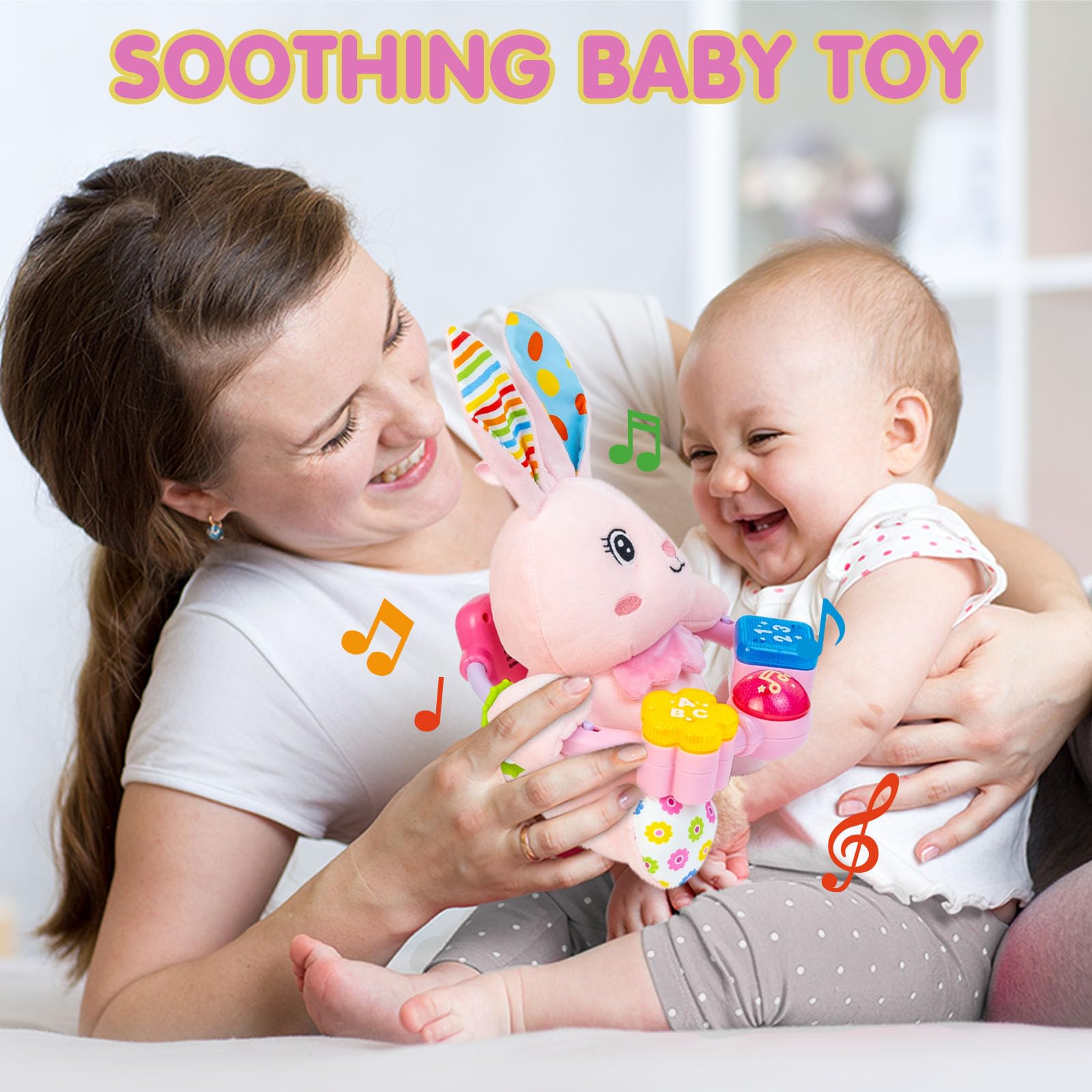 Bilingual Musical Rabbit Plush Toy - Light-Up, Crinkle & Melodies for Baby Early Learning | Soft Stuffed Animal for Tummy Time & Sensory Play | Perfect Gift for Infants 0-12 Months (Pink) - Ideal for Nursery, Playtime & Developmental Milestones