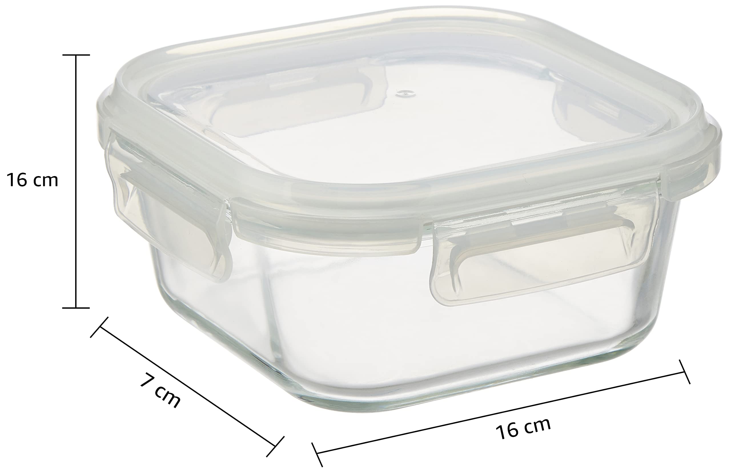 Solimo Borosilicate Glass Food Storage Containers with Fresh-n-Lock Lids - 800ml Square Clear Containers for Meal Prep, Leftovers & Pantry Organization - BPA-Free, Microwave & Freezer Safe