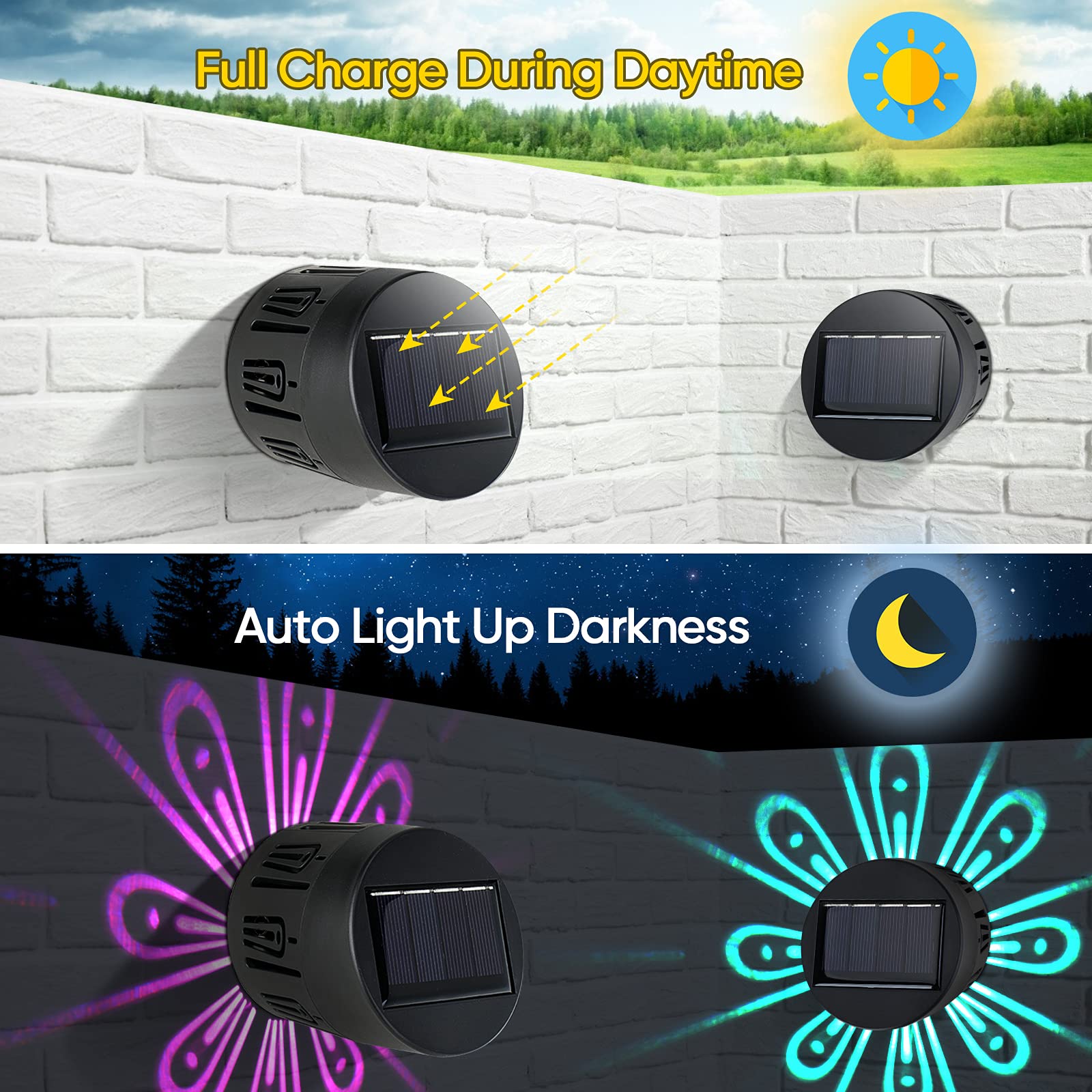 Solar Powered Outdoor Fence Lights - 7 Color Changing Waterproof Garden Lights for Deck, Pathway, Stairs & Yard (4 Pack) | Perfect for Patio, Courtyard & Landscape Lighting at Night