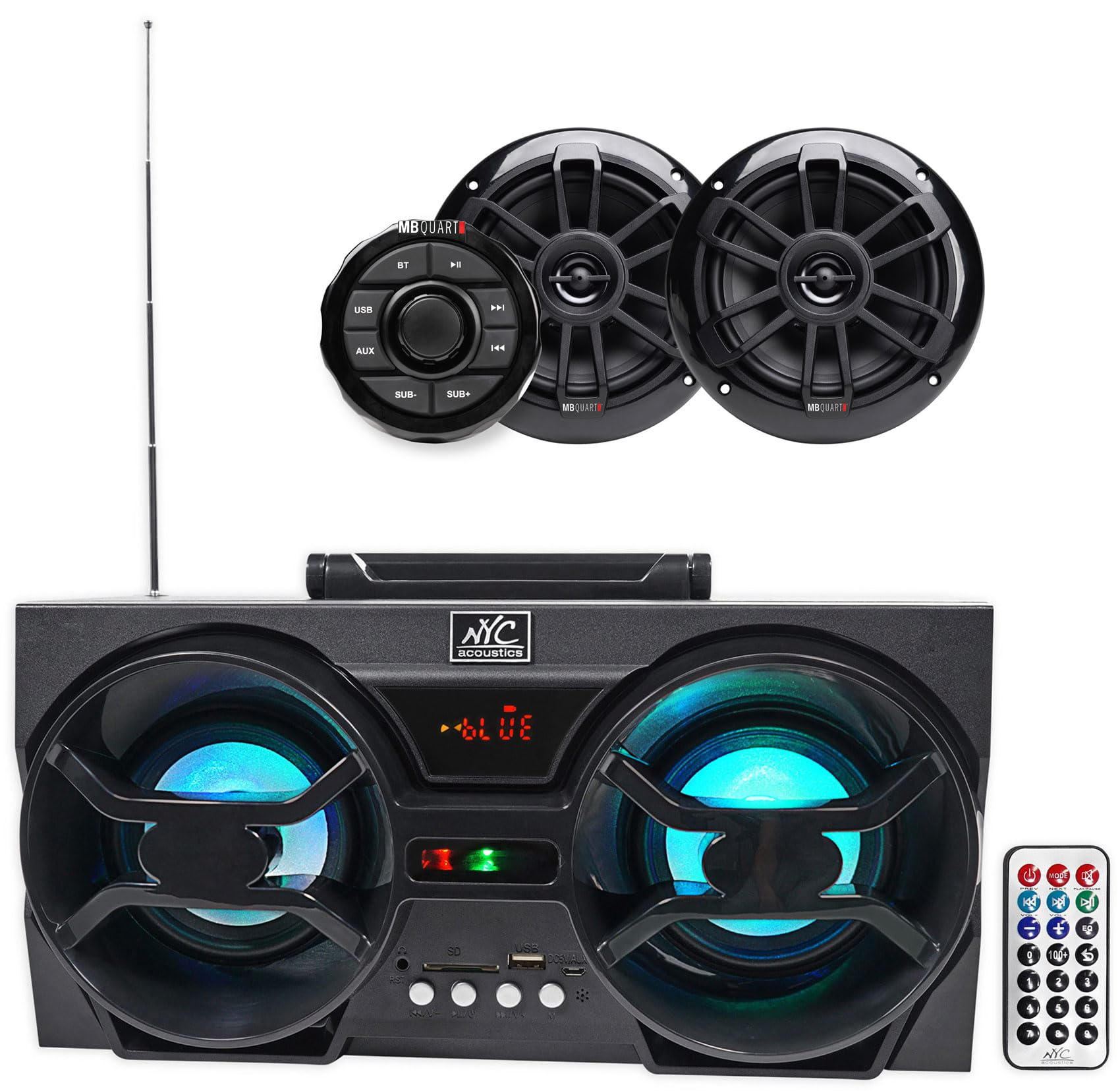 MB QUART GMR1.5S2B Marine Bluetooth Gauge Receiver + (2) 6.5
