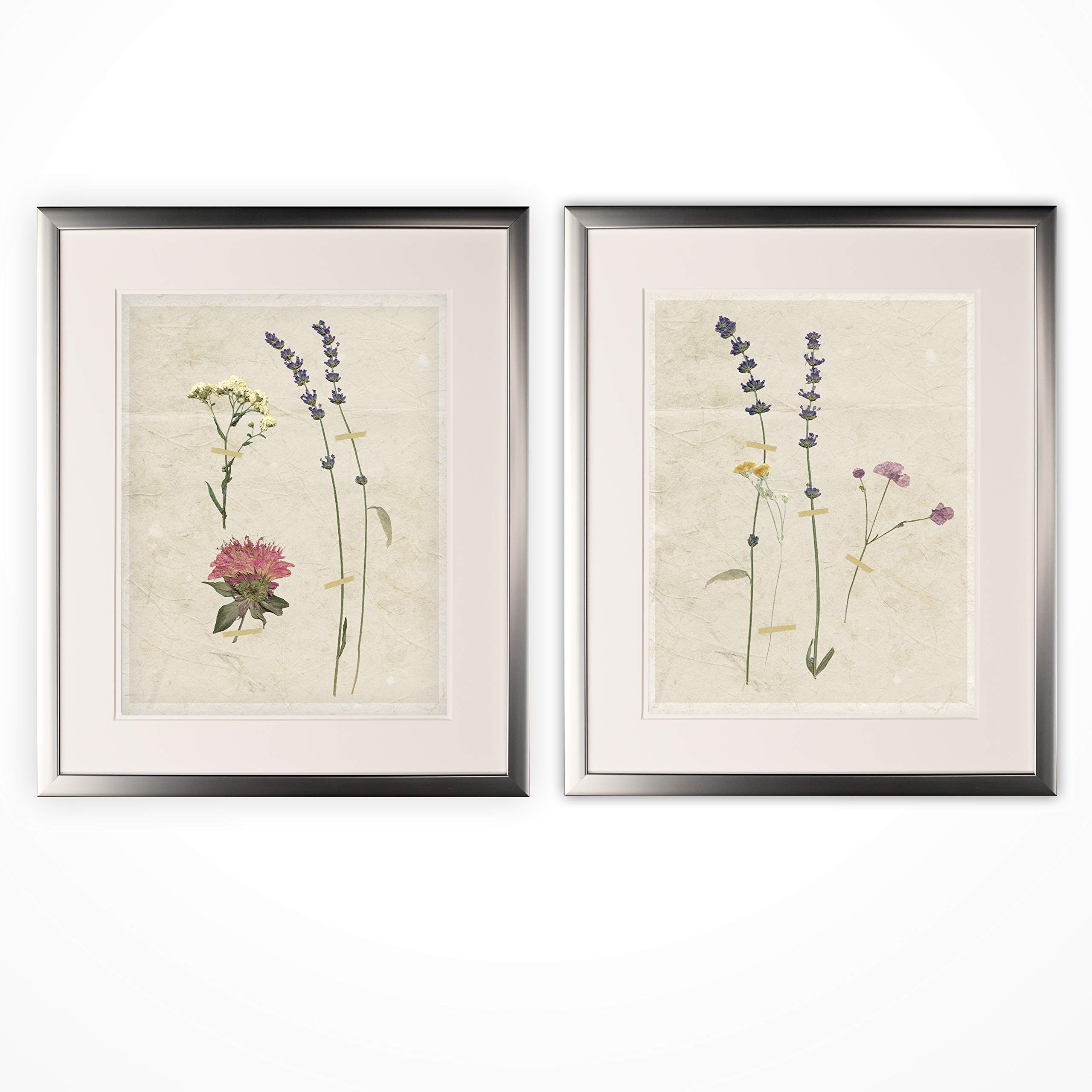 Wexford Home Pressed Lavender 2-Piece Set - Silver Frame Wall Art Prints for Living Room, Bedroom & Office Decor