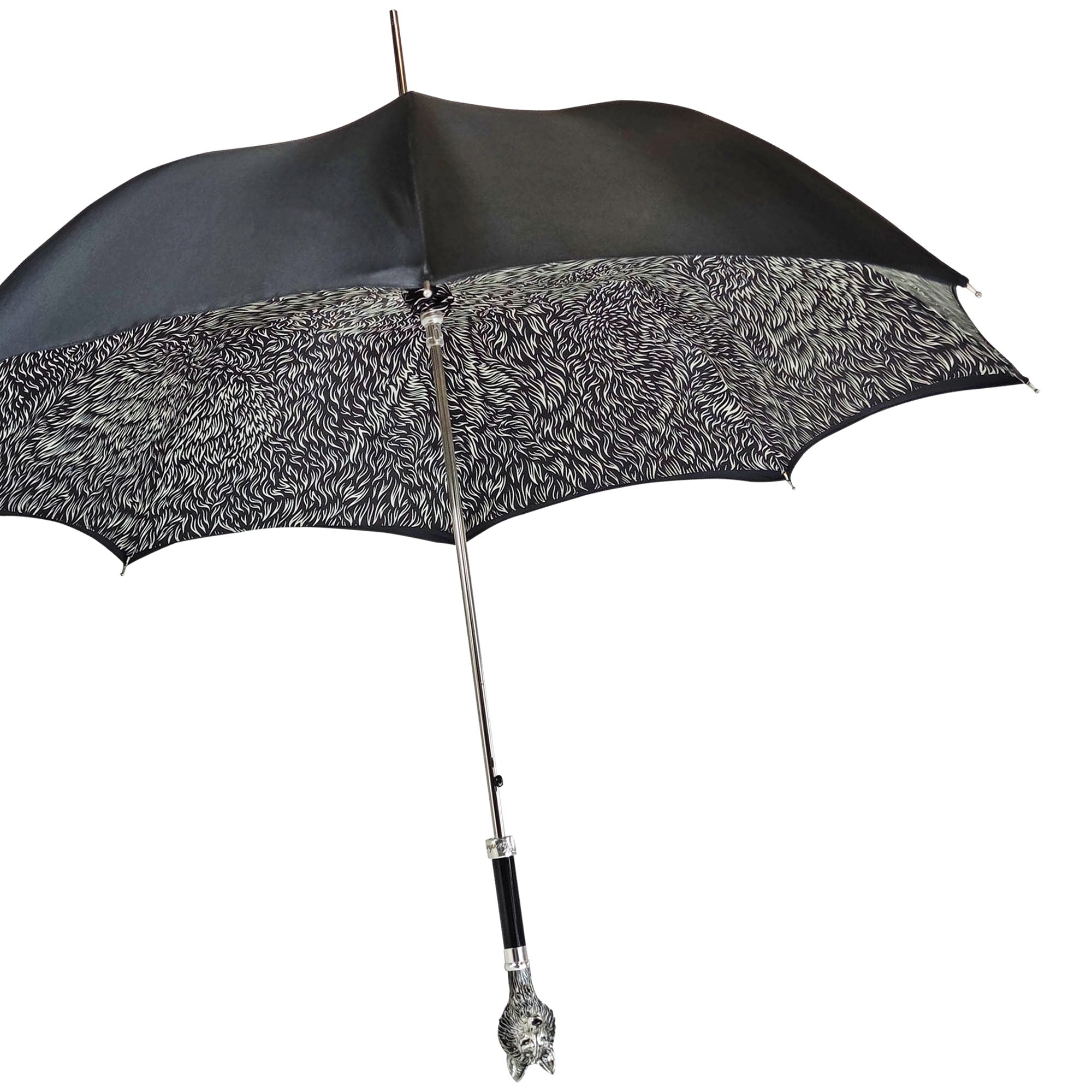 Stylish Silver Plated 925 Wolf Fur Design Umbrella - Perfect for Rainy Days, Outdoor Events & Fashion Accessories