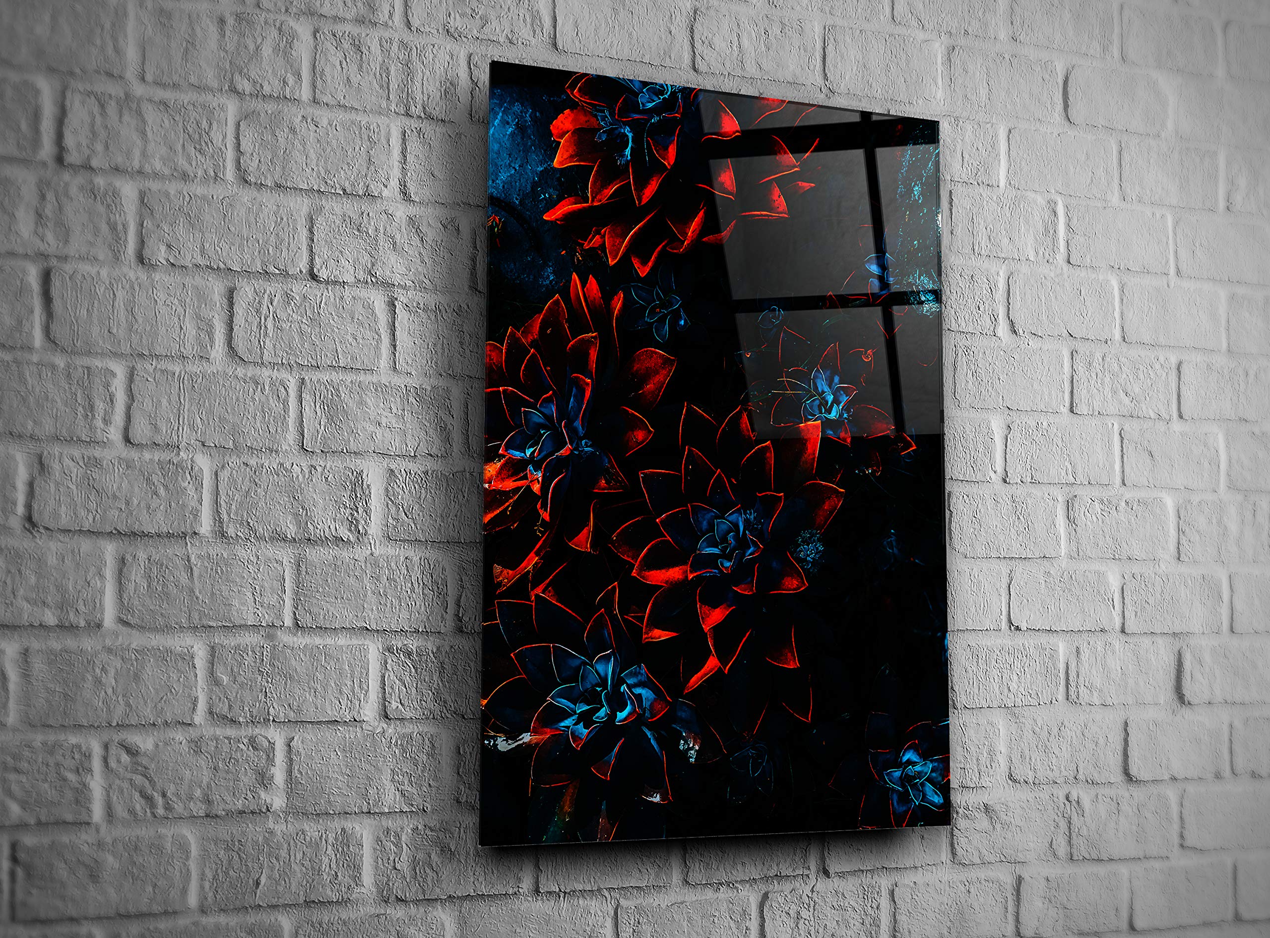 Floral Tempered Glass Wall Art - 24x36 Inch Modern Botanical Decor for Home, Office, Hotel | Elegant Flower Plant Artwork | Perfect Housewarming Gift & Interior Design Accent | Living Room, Bedroom, Lobby Decoration