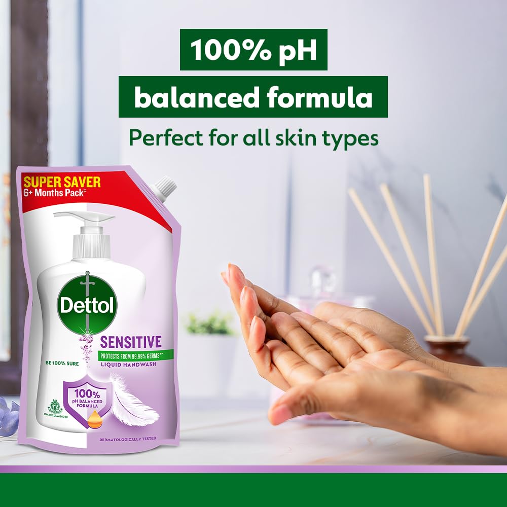 Dettol Sensitive Liquid Hand Wash Refill - 675ml (Pack of 2) | Gentle Antibacterial Hand Soap for Sensitive Skin | Ideal for Home, Kitchen & Bathroom Use