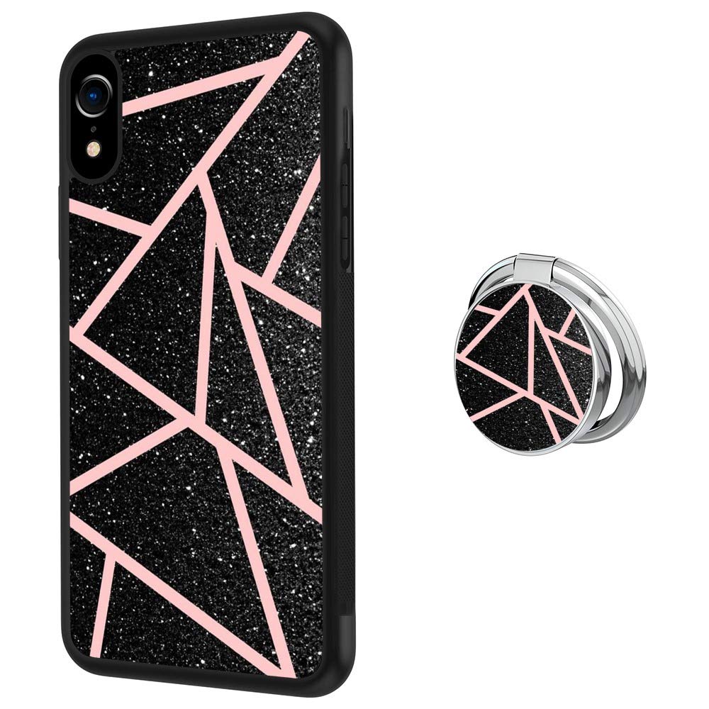 SYtrad Glitter Geometry iPhone Xr Case with Grip Ring Holder - Slim Hybrid Shockproof Protective Cover, Soft & Hard Tire Design, Multi-Function Phone Case for Everyday Use, Travel, and Outdoor Activities
