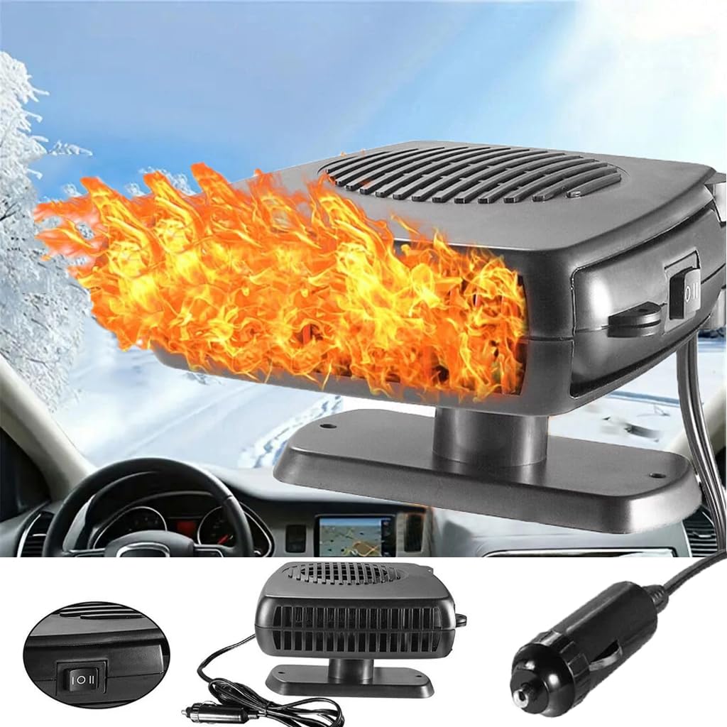 12V 200W Portable Car Heater & Defroster - Dual Mode Windshield Defogger with 360° Rotation & Cigarette Lighter Plug (Black) | Fast Heating for Winter Driving & Emergency Car Warmth