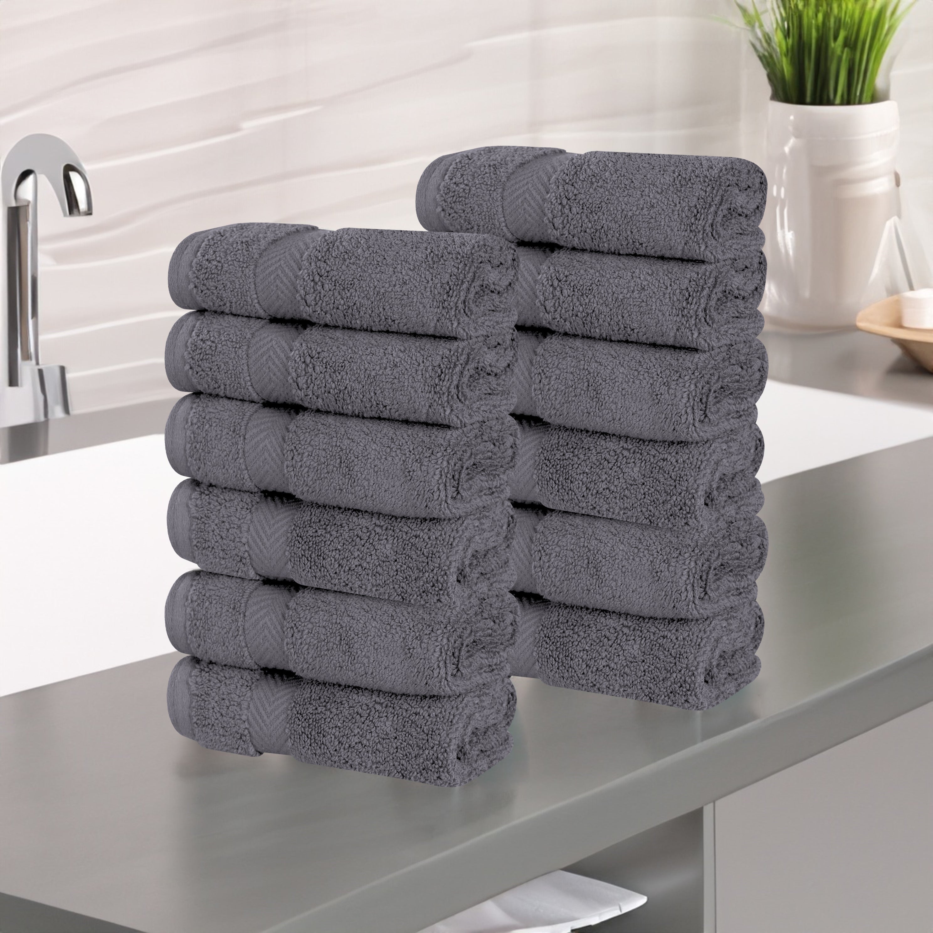 12-Pack Zero Twist Cotton Ultra Soft Face Towels & Washcloths | Gentle for Sensitive Skin | Perfect for Spa, Baby Care & Travel