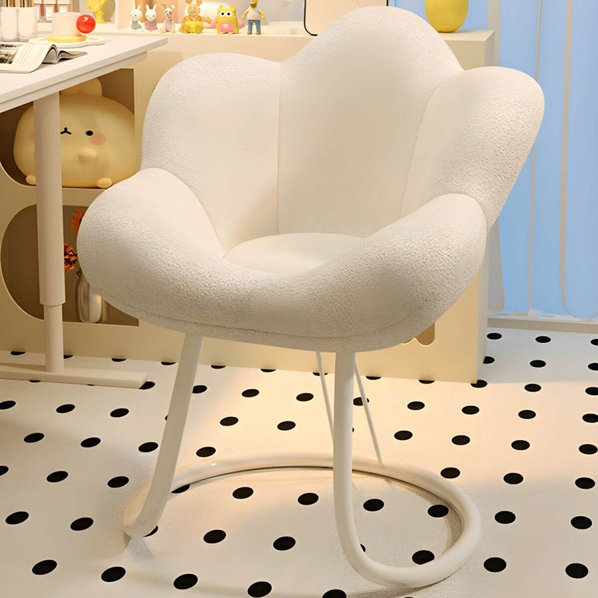 Modern Vanity Stool with Soft Lamb Wool Upholstery & Sturdy Metal Base - Perfect for Bedroom Dressing Table, Bathroom Makeup Area & Boudoir Decor
