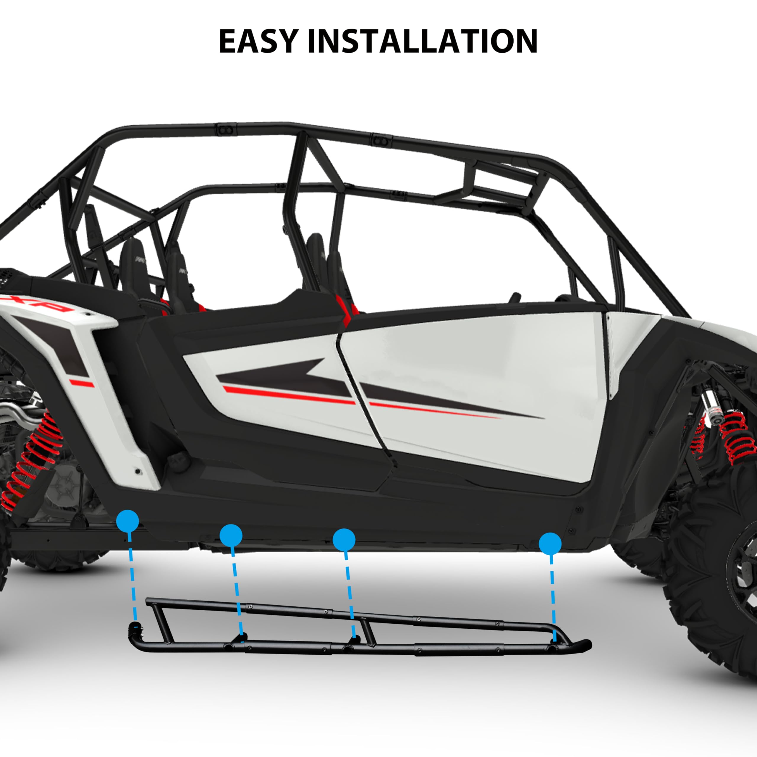 SAUTVS Black Nerf Bars Rock Sliders for Polaris RZR XP4 1000 (2024-2025) - Heavy Duty Side Bumper Guard, Low Profile Side Steps & Tree Kickers for Off-Road Protection - Perfect for Trail Riding, Rock Crawling & 4-Seat UTV Adventures
