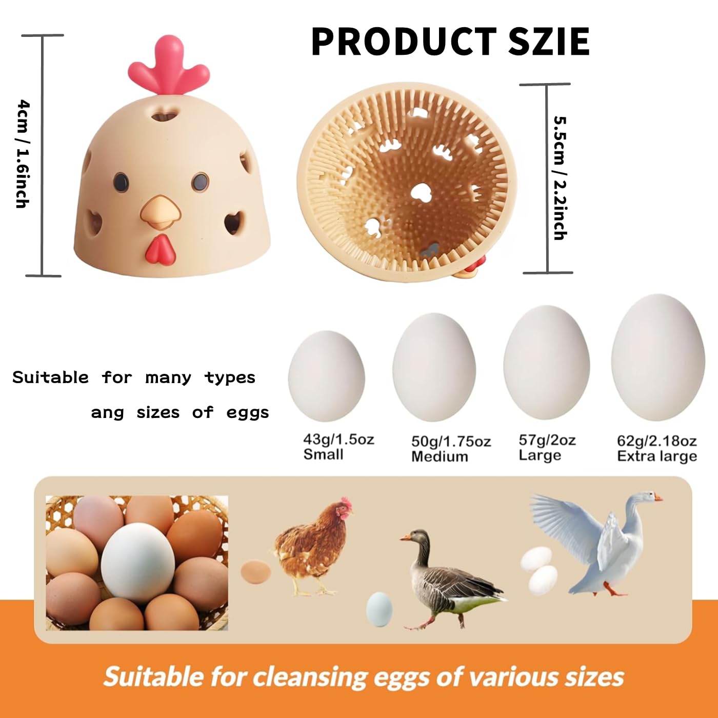2 Pack Egg Cleaning Brush Set - Fresh Egg Washer & Scrubber for Farm Fresh Eggs - Durable Egg Cleaning Tools (White + Egg Color) - Perfect for Home Kitchen, Farm Use & Egg Washing Stations