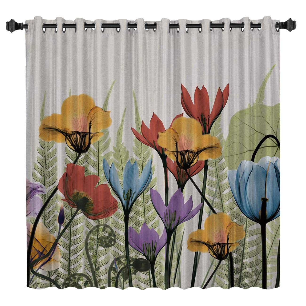 BedSweet Blackout Room Darkening Curtains 52x36 Inches - Hand Painted Floral Window Drapes for Kitchen & Bedroom | Noise Reducing & Thermal Insulated for Better Sleep & Privacy
