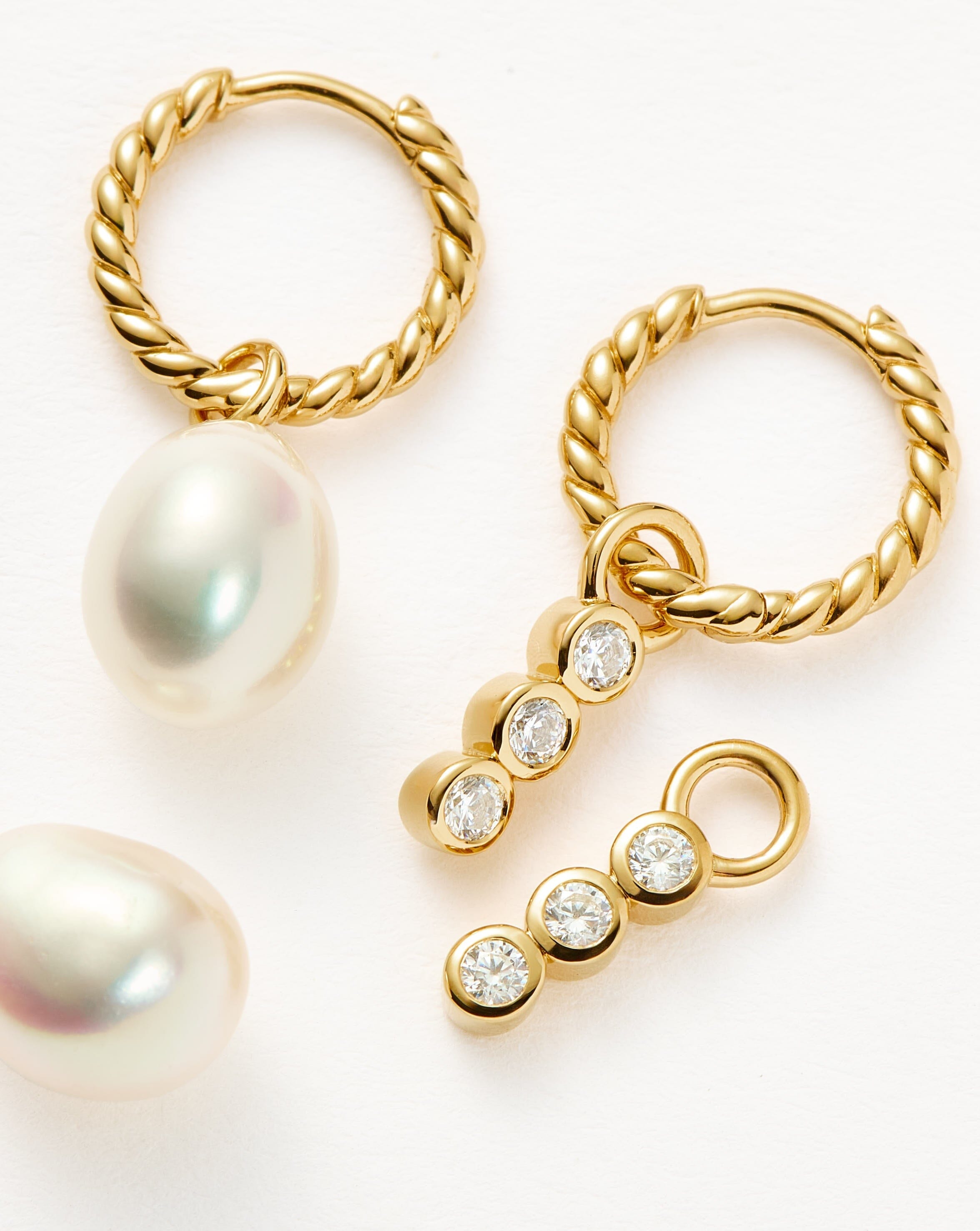 Twisted Pearl & Drop Hoop Earring Set - 18k Gold Plated Vermeil with Genuine Pearl | Elegant Dangle Earrings for Women | Perfect for Weddings, Parties & Special Occasions