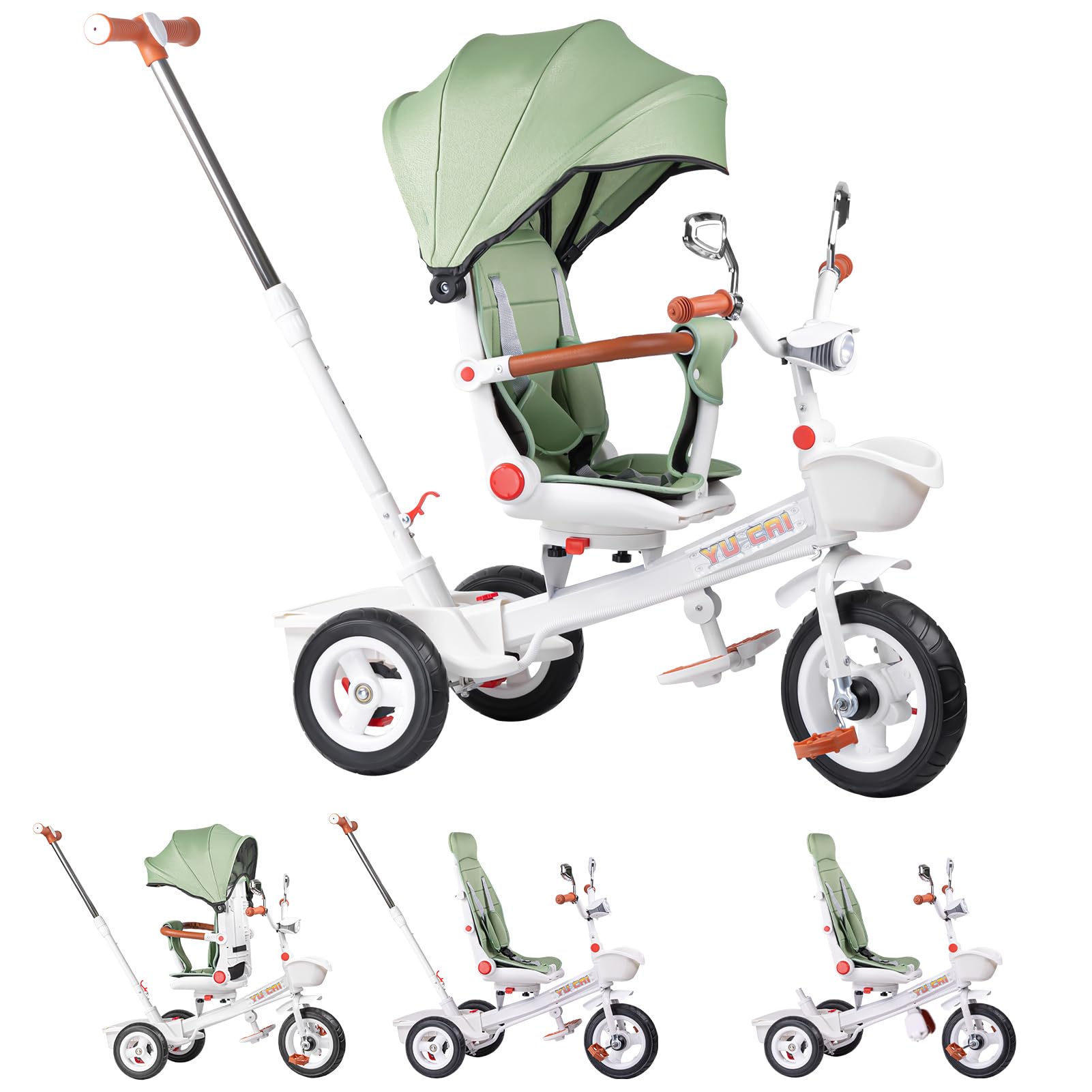 Adjustable Baby Tricycle for Toddlers 18 Months to 5 Years - 6-in-1 Kids Bike with Push Handle, Safety Guardrail & Rotating Seat - Perfect Outdoor Ride-On Toy Gift for Boys & Girls - Great for Park Rides, Backyard Play & Learning Balance