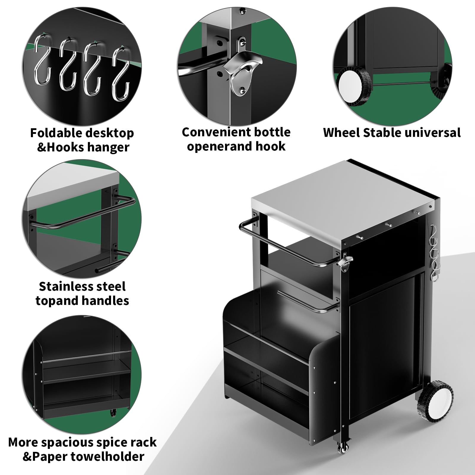Portable Outdoor Grill Cart with Storage - Modular BBQ Island with Wheels, Waterproof Patio Kitchen Cabinet with Hooks & Spice Rack - Perfect for Backyard Cooking, Camping, and Tailgating Parties
