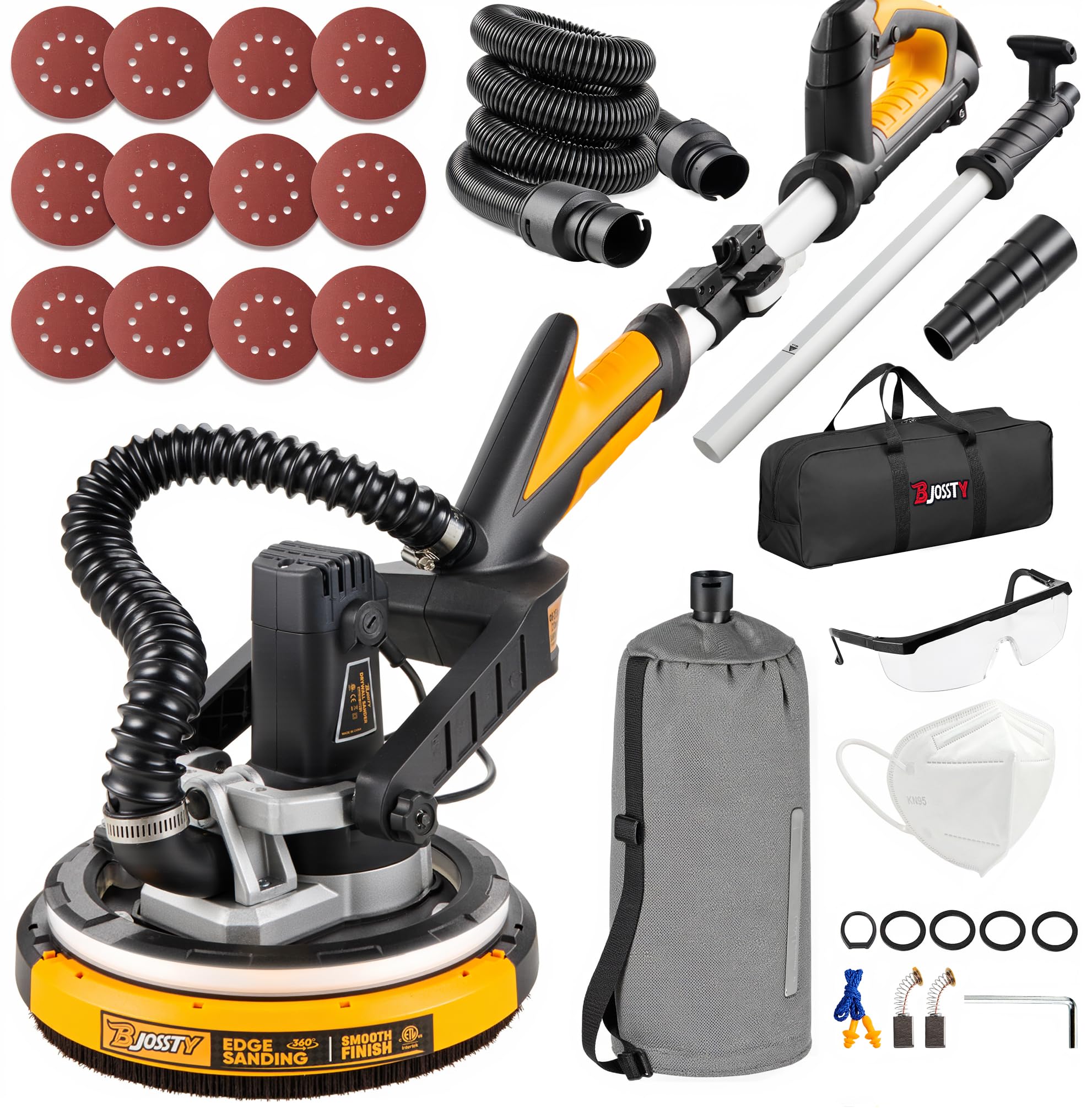 High Power 7-AMP Electric Drywall Sander with Vacuum Dust Collector - 99% Dust Removal, 7 Variable Speed 900-1800RPM - Dustless Wall Sander for Drywall, Popcorn Ceiling & Home Renovation Projects - Perfect for DIY Home Improvement and Professional Construction Work