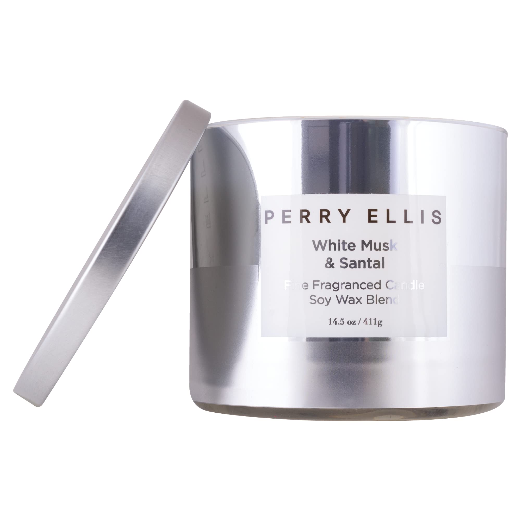 Perry Ellis Scented Soy Candle - White Musk & Sandalwood Aroma, Long-Lasting Fragrance for Home, Spa, Yoga & Romantic Ambiance | 16oz Premium Soy Wax Candle