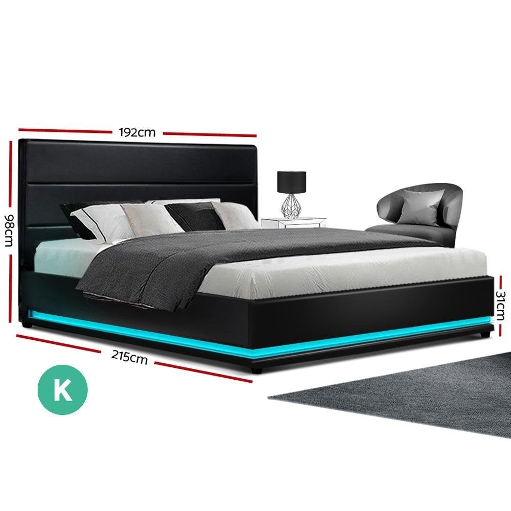 King Size LED Bed Frame with Henley Black & Bonita Euro Top Medium Firm Mattress Set - Perfect for Modern Bedrooms, Guest Rooms & Master Suites
