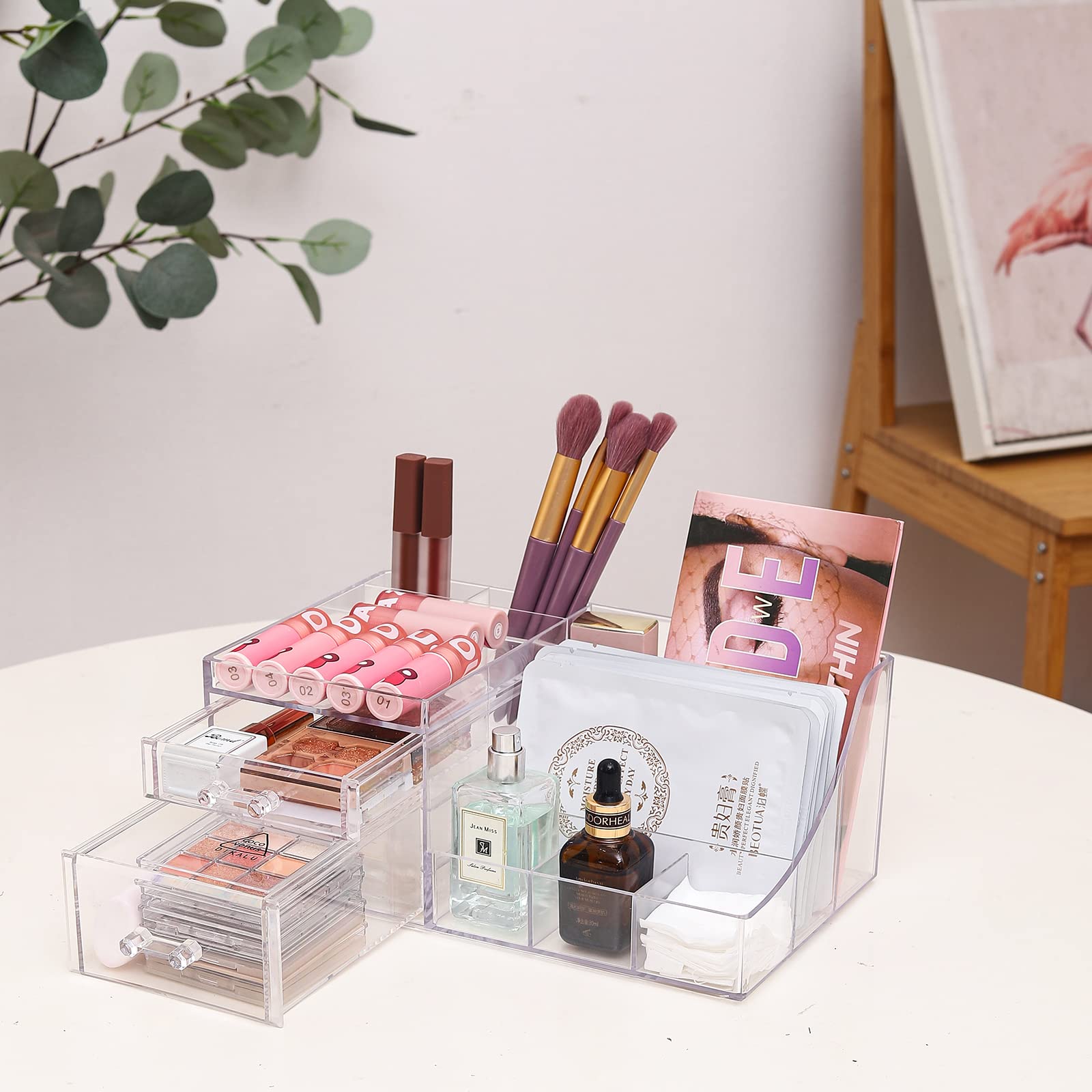 Clear Acrylic Skincare Organizer with 2 Stackable Drawers - Makeup & Jewelry Storage for Vanity, Hair Clips, Beauty Products - Perfect for Bedroom, Bathroom & Dressing Table Organization