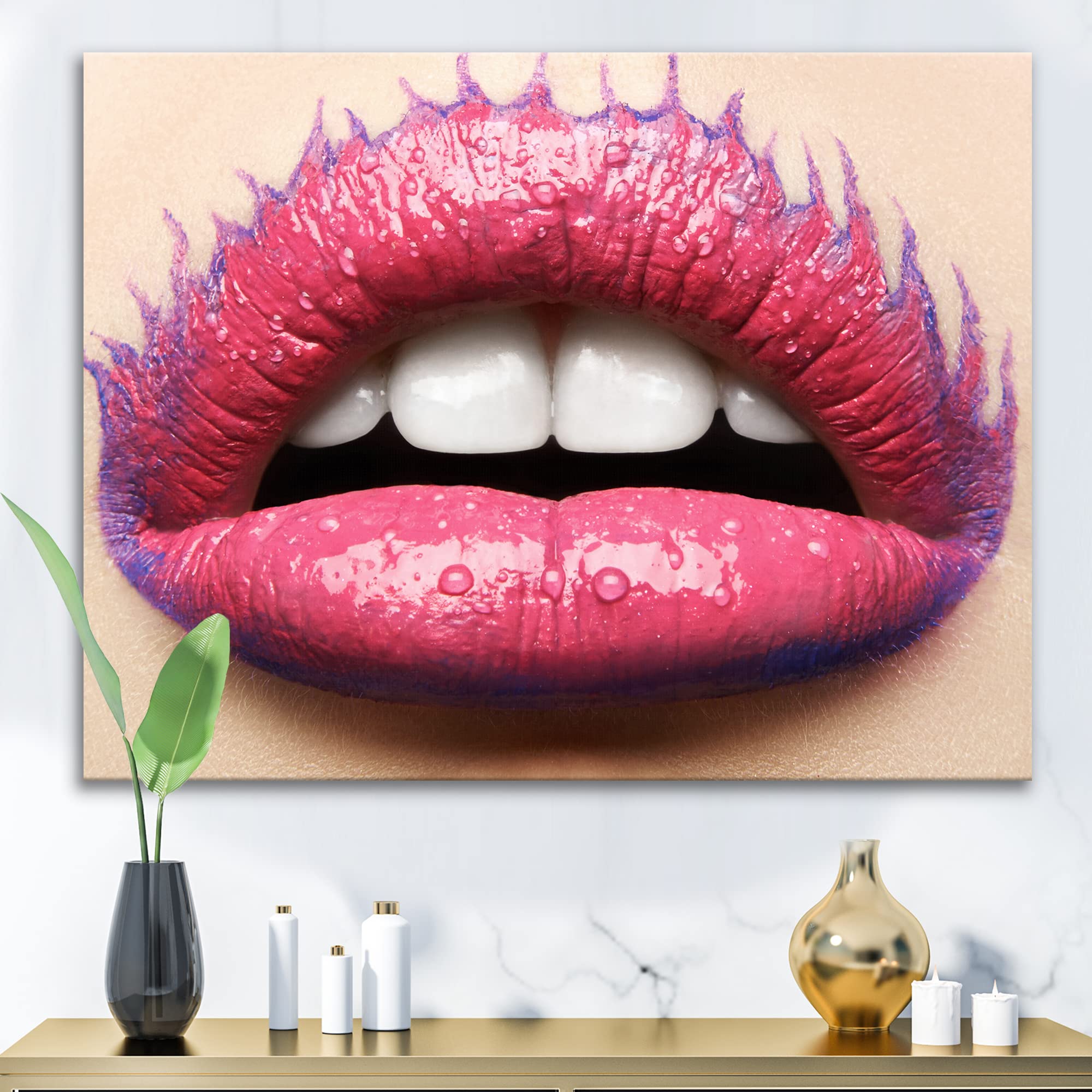 Stylish Pink Lipstick Female Lips Canvas Wall Art - Modern Home Decor for Living Room, Bedroom & Office