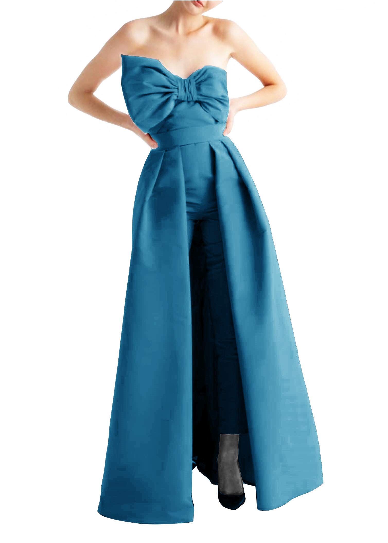 Honeydress Women's Sweetheart Neck Satin Prom Dress Jumpsuit with Detachable Skirt - Dark Blue Evening Gown for Homecoming, Wedding Guest & Formal Events