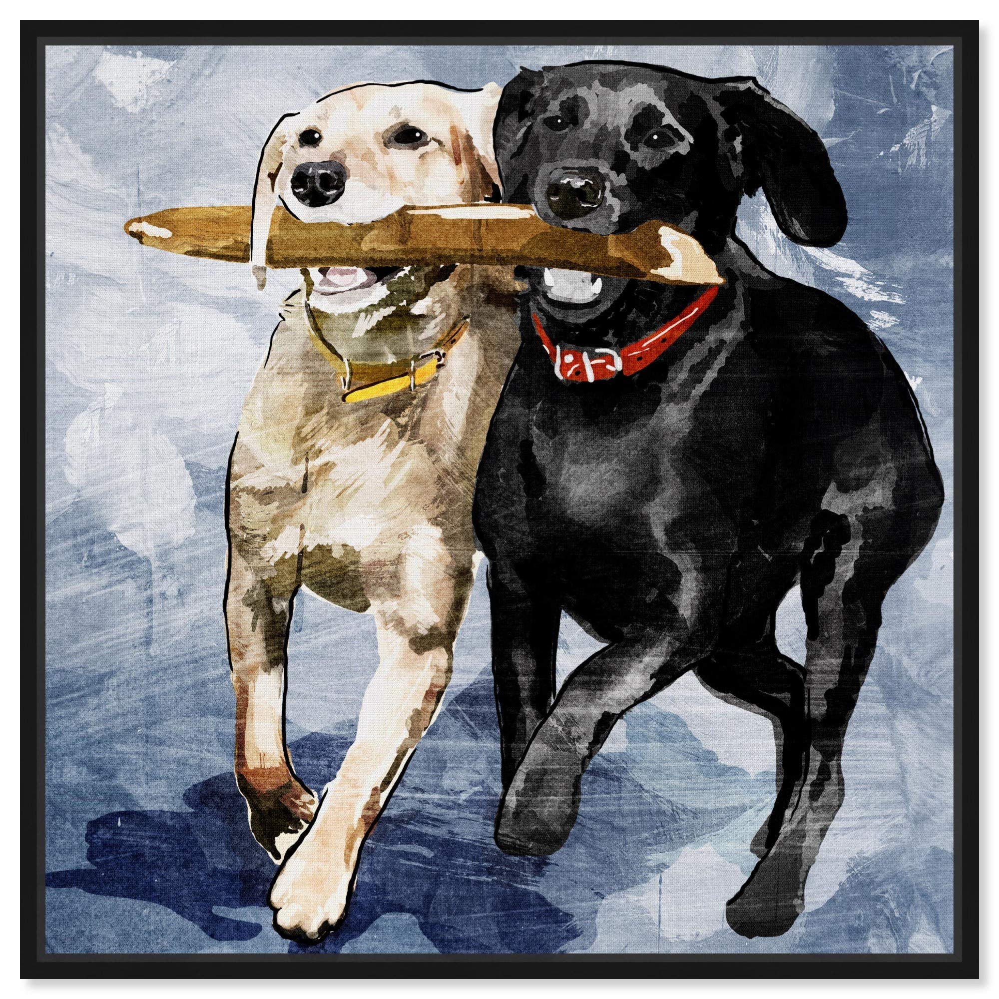Playtime Blue Dogs and Puppies Canvas Wall Art Print - 16x16 Inches with Black Frame - Modern Animal Home Decor for Living Room, Bedroom & Nursery - The Oliver Gal Artist Co.