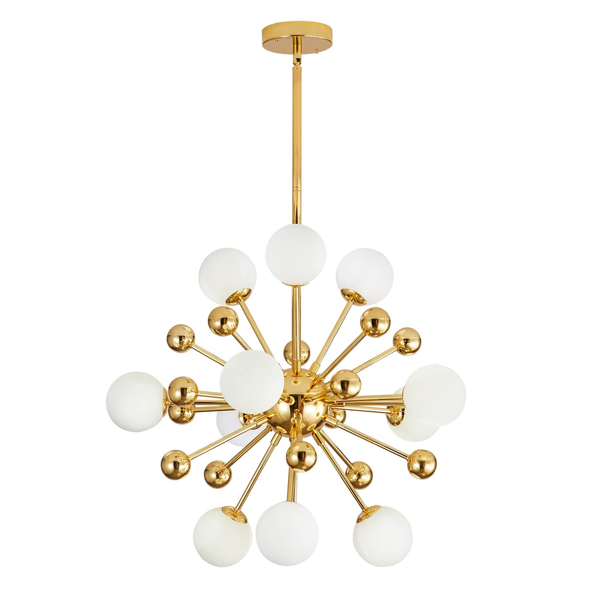 Modern 11-Lights Globe Sputnik Chandelier - Mid Century Gold & White Starburst Chandelier Lighting Fixture with Glass Balls - Perfect for Kitchen Island, Dining Room, or Living Room Pendant Lighting (11-Lights)
