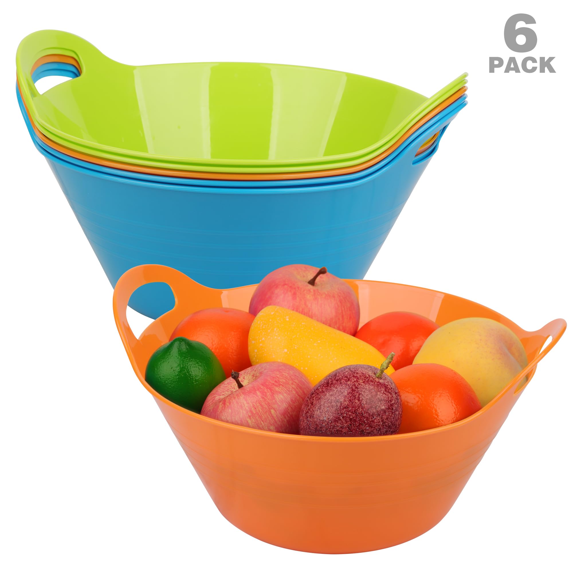 6-Pack Large Plastic Snack Bowls (4.9L) with Handles - Microwave Safe for Parties, Kitchen, Fruits & Salads