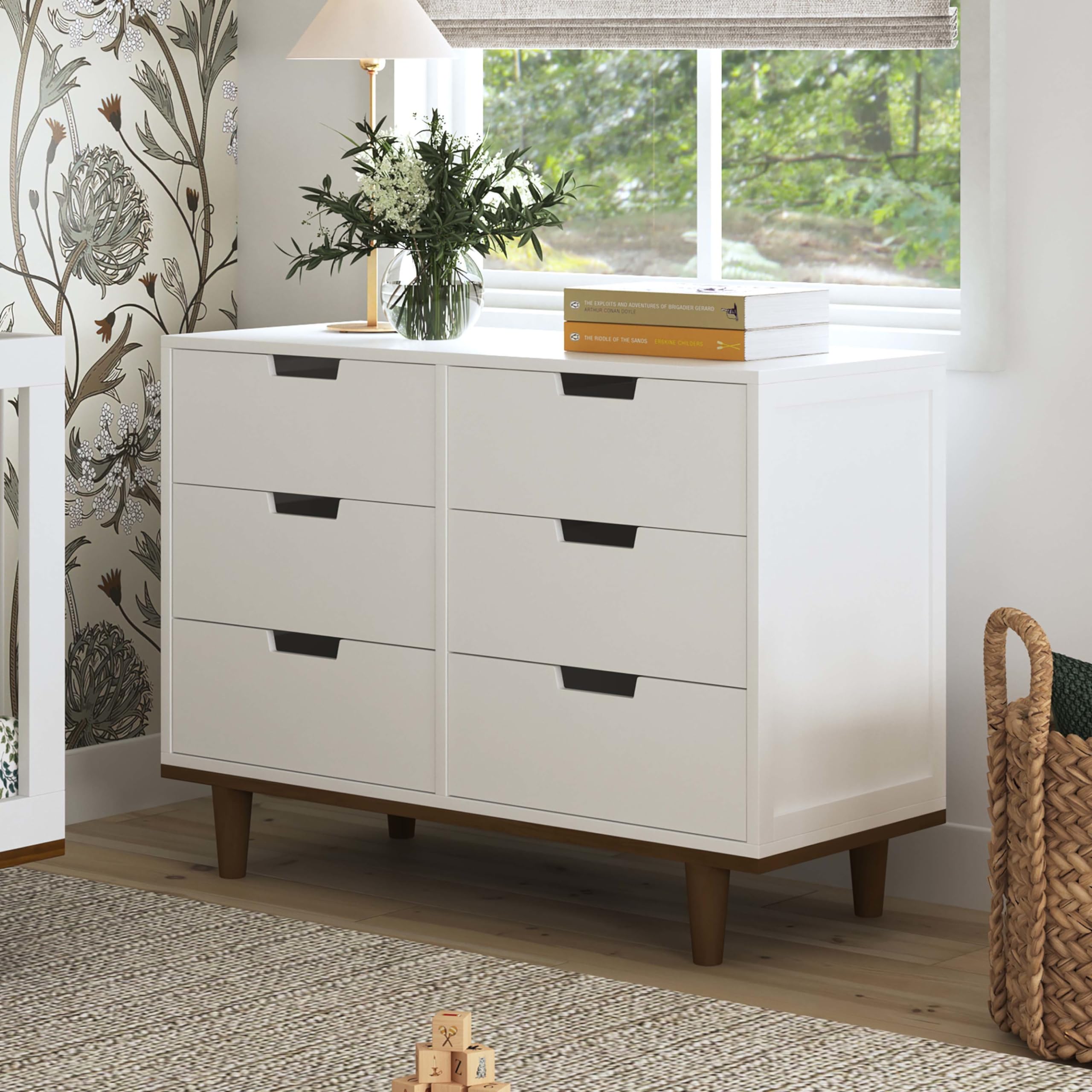 DaVinci Marley 6-Drawer Double Dresser in White & Natural - GREENGUARD Gold Certified for Nursery, Kids Room & Bedroom Storage Solution