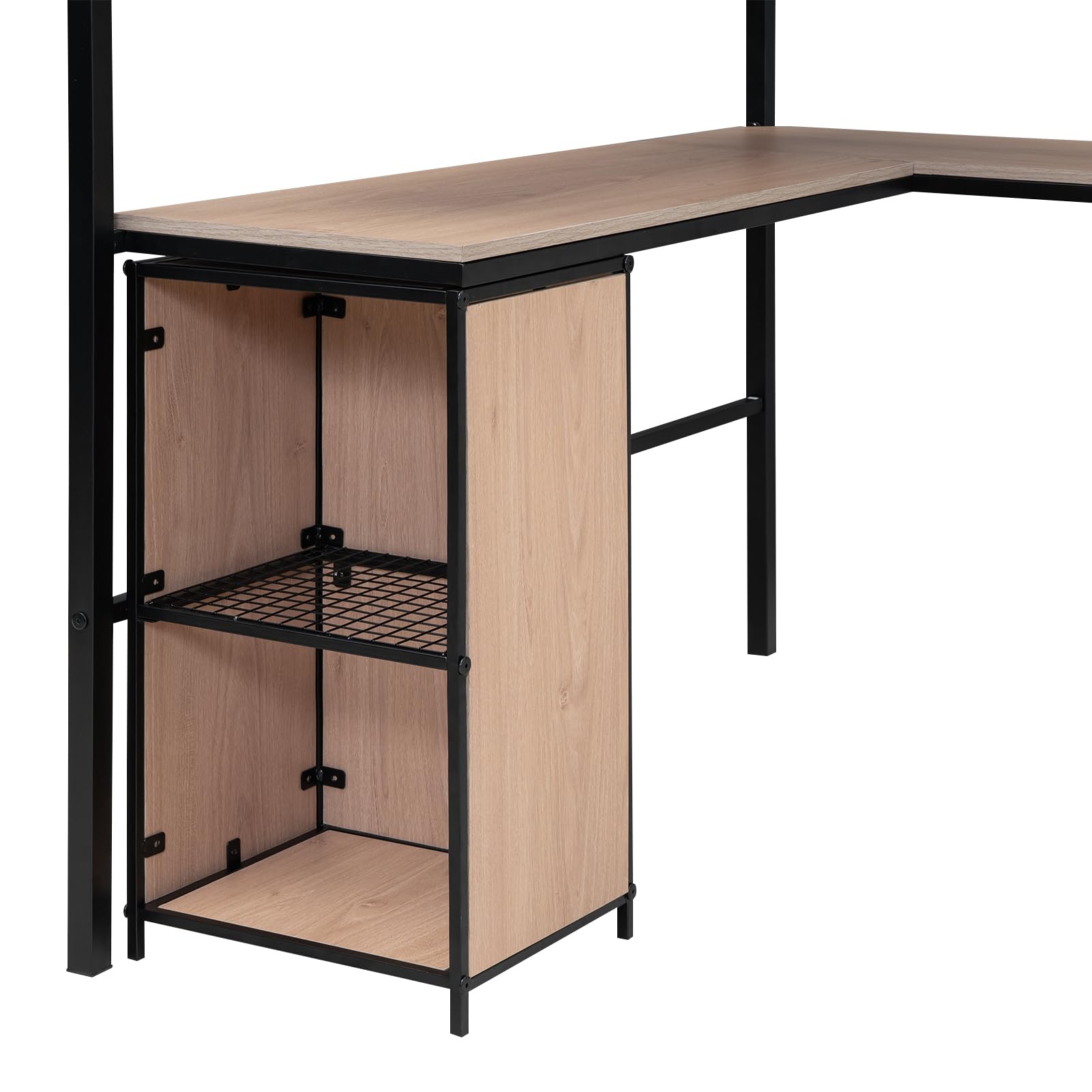 Full Size Loft Bed with Desk & Storage - Metal Bed Frame with Bookcase & Cabinet - Space Saving Black Loft Bed for Small Rooms, Dorm, Studio Apartments & Kids Bedroom