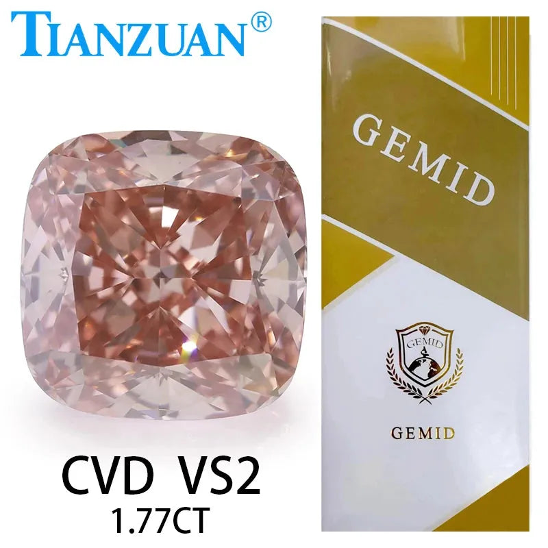 Lab Grown CVD Cushion Cut Fancy Intense Pink Diamond - VVS1/VS1/VS2 Clarity, 2EX Cut, GEMID Certified Loose Gemstone for Engagement Rings & Jewelry Making