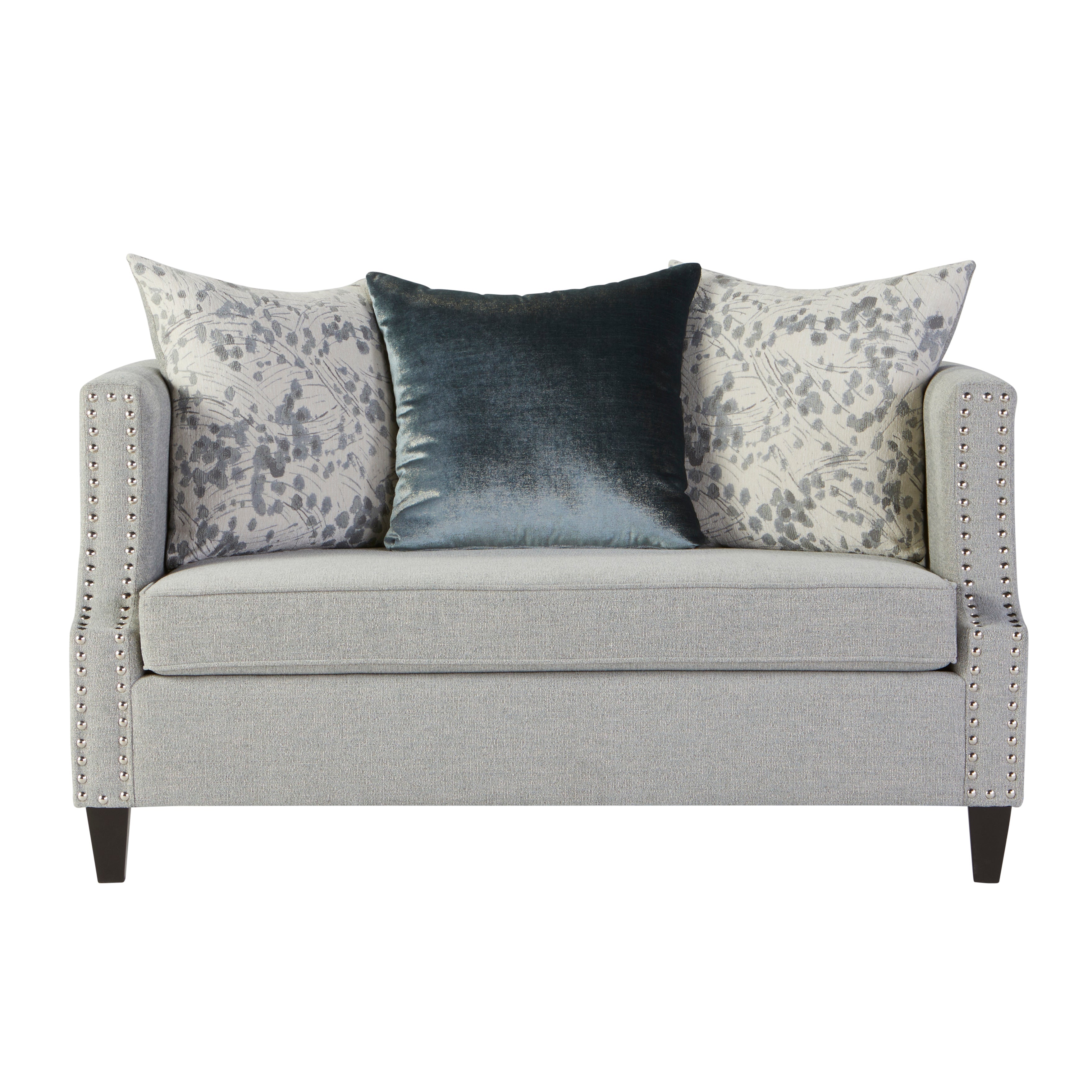 Roundhill Furniture Nari Modern Pillow Back Fabric Sofa with Nailhead Trim - Living Room Couch in Moondance Mist - Perfect for Contemporary Home & Apartment Decor